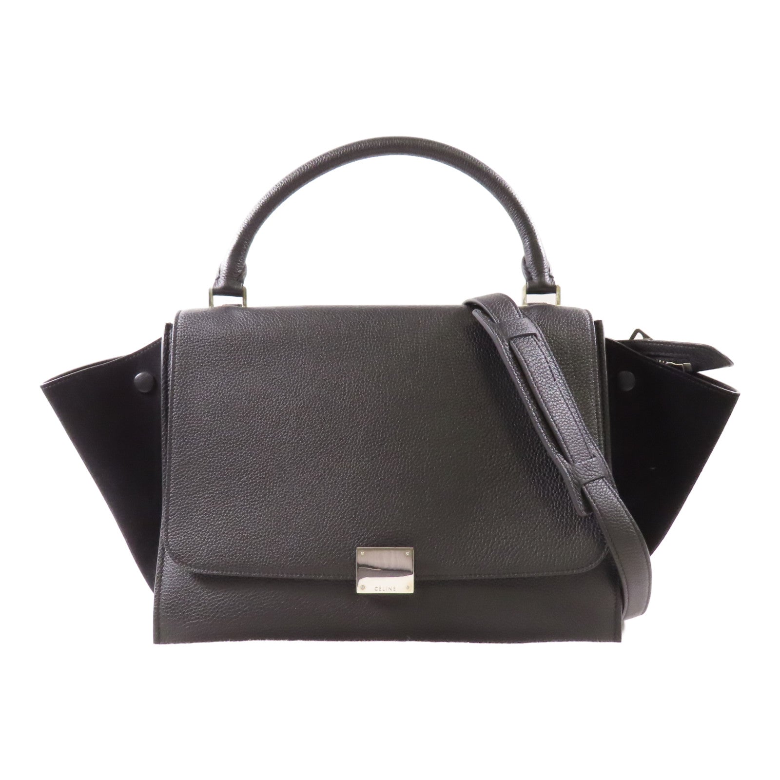 CELINE 牛皮皮革Trapeze銀扣手挽肩背兩用袋