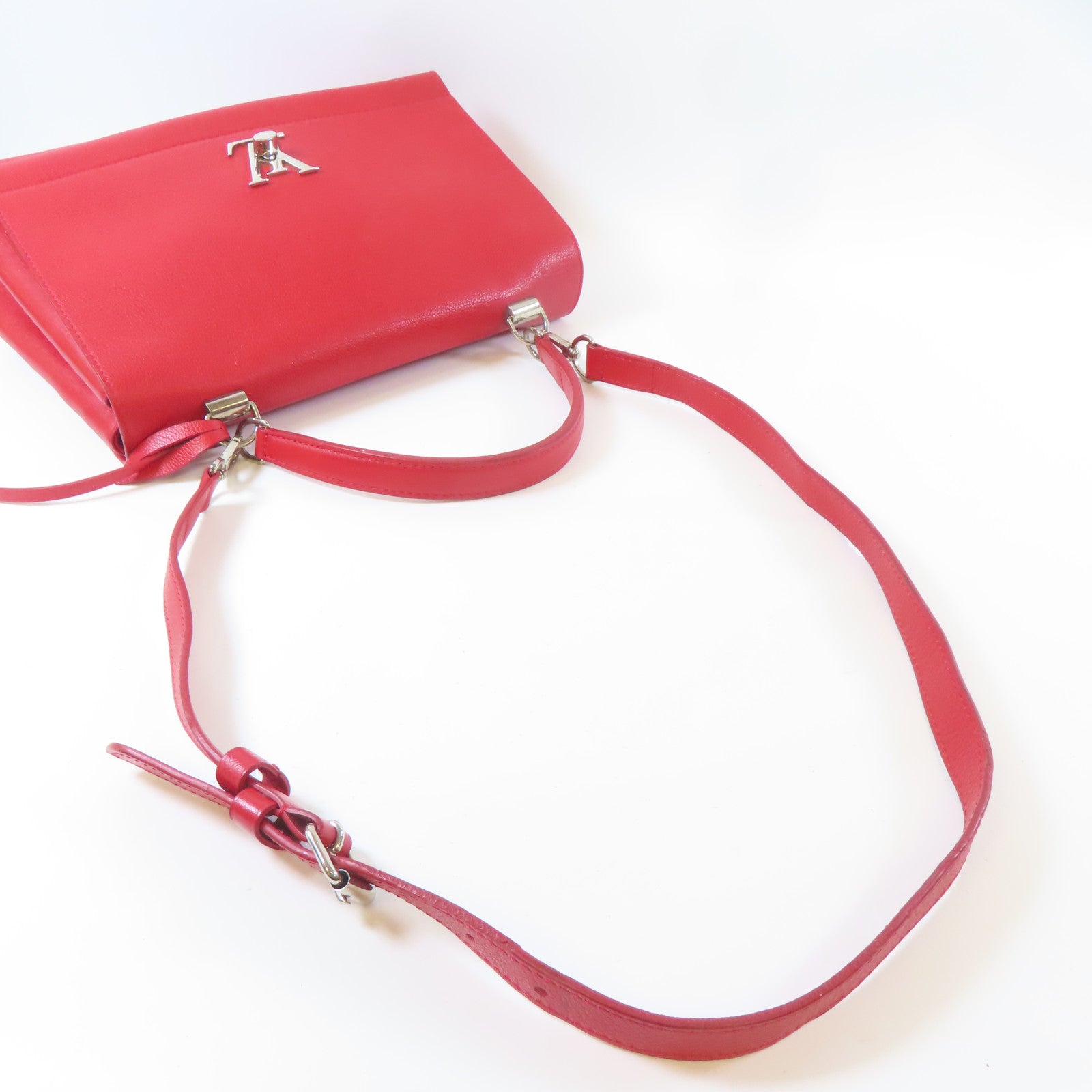 LOUIS VUITTON 【激減優惠】牛皮皮革Lock Me II銀扣手挽肩背兩用袋紅色