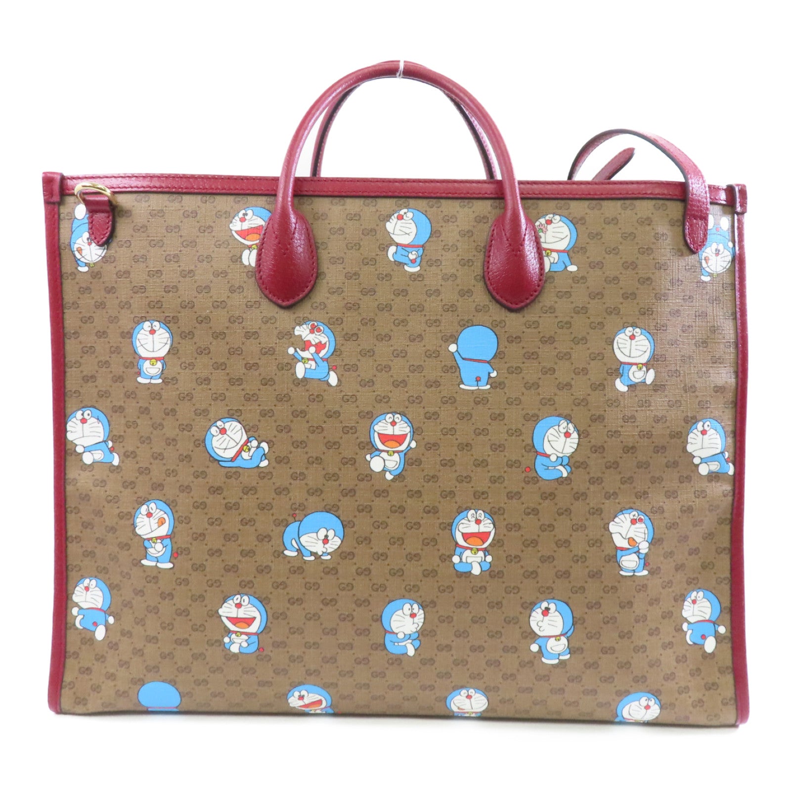 GUCCI 【激減優惠】塗層帆布Gucci X Doramon Tote Bag金扣手挽肩背兩用袋米色/紅色