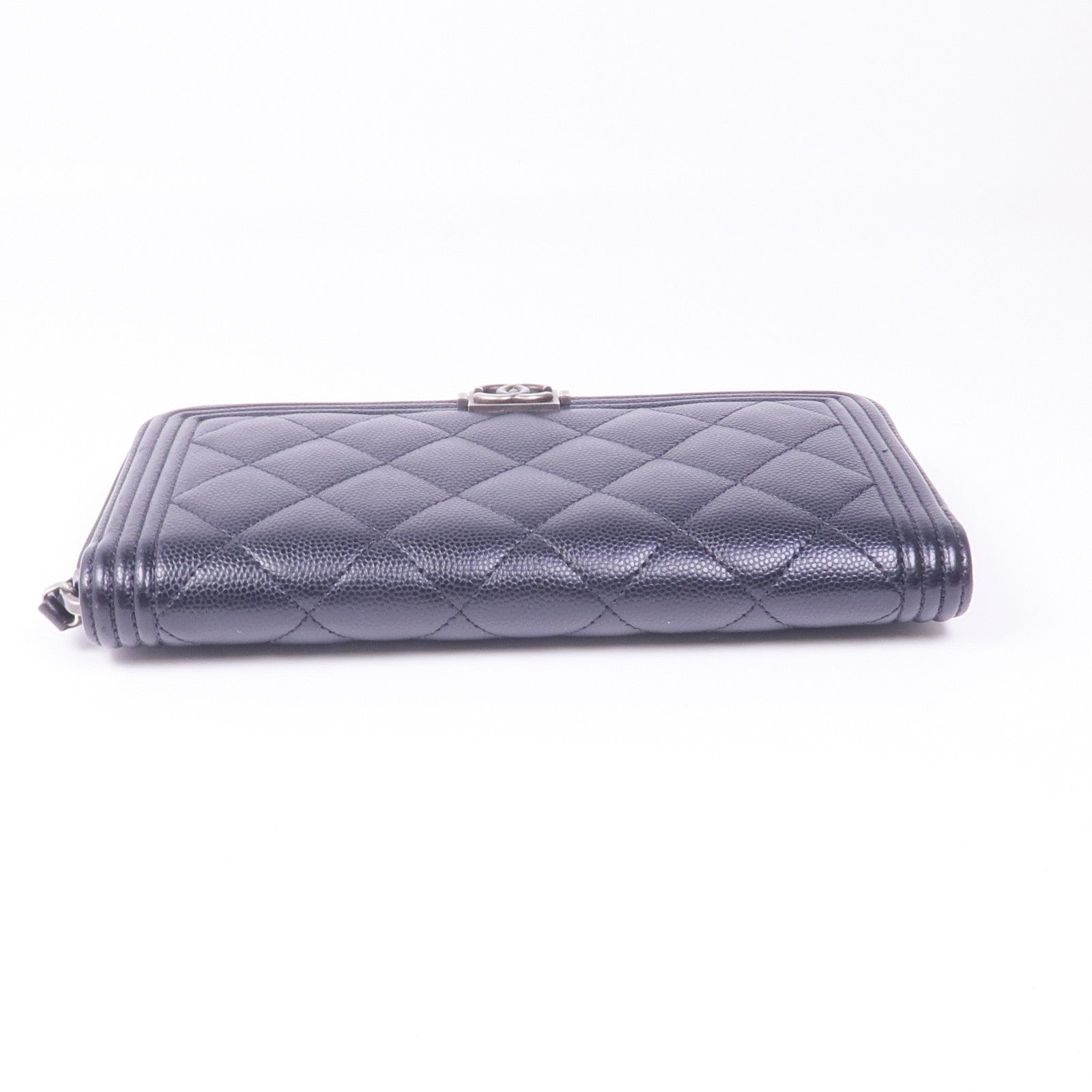 CHANEL 牛皮皮革Boy Long Wallet銀扣長錢包