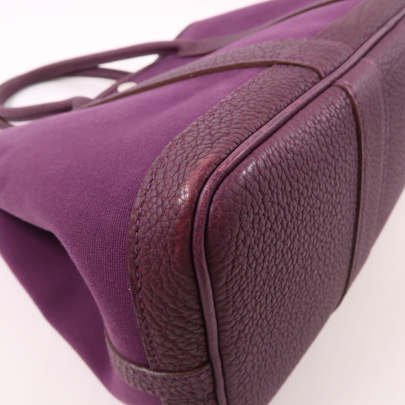 HERMES 帆布Garden Party TPM銀扣手挽袋海葵紫色