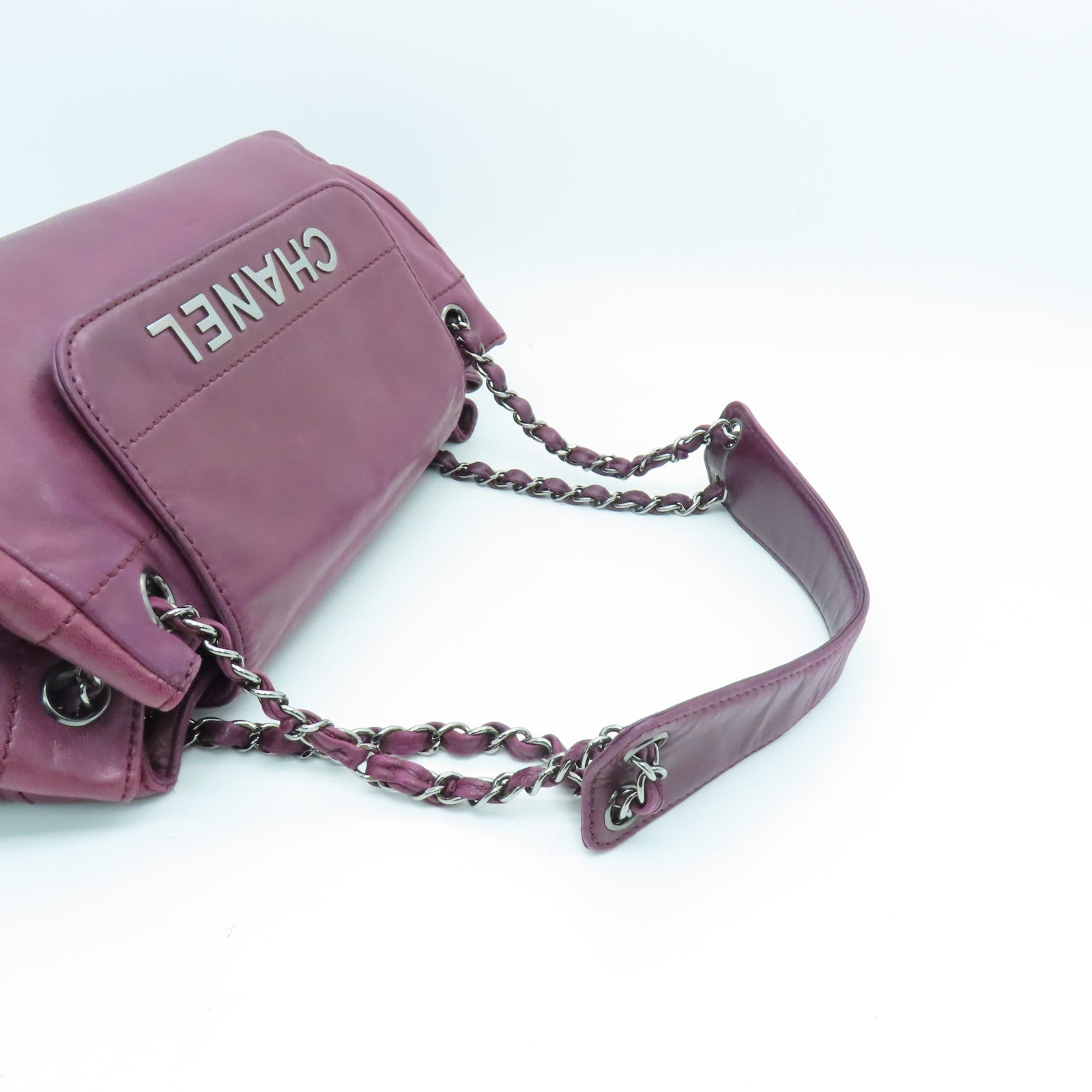 CHANEL sheepskin leather Shoulder Bag silver buckle chain shoulder bag purple