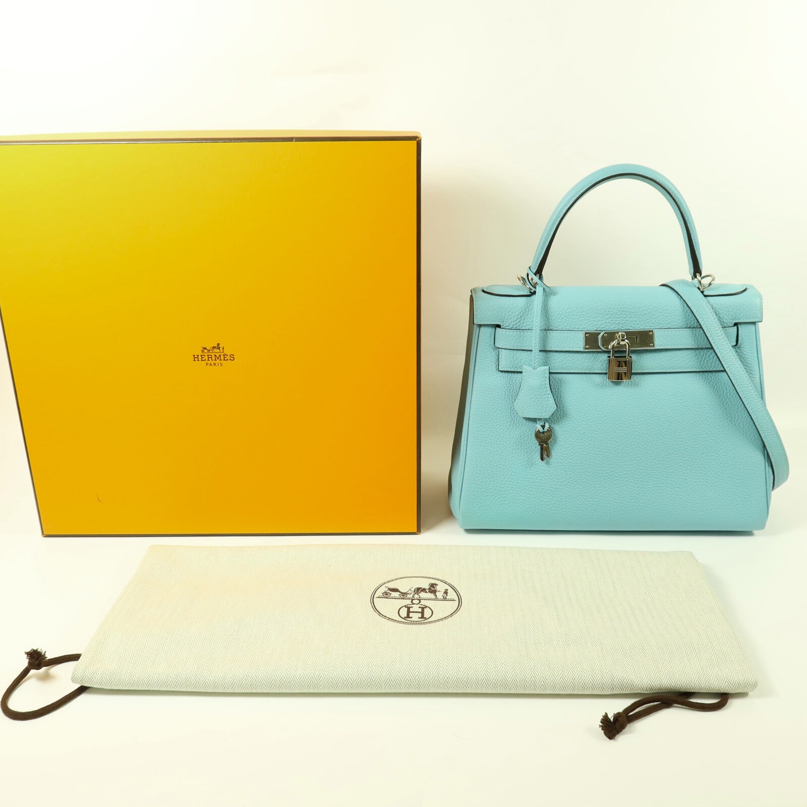 HERMES Togo皮革Kelly 28銀扣手挽肩背兩用袋Bleu Atoll