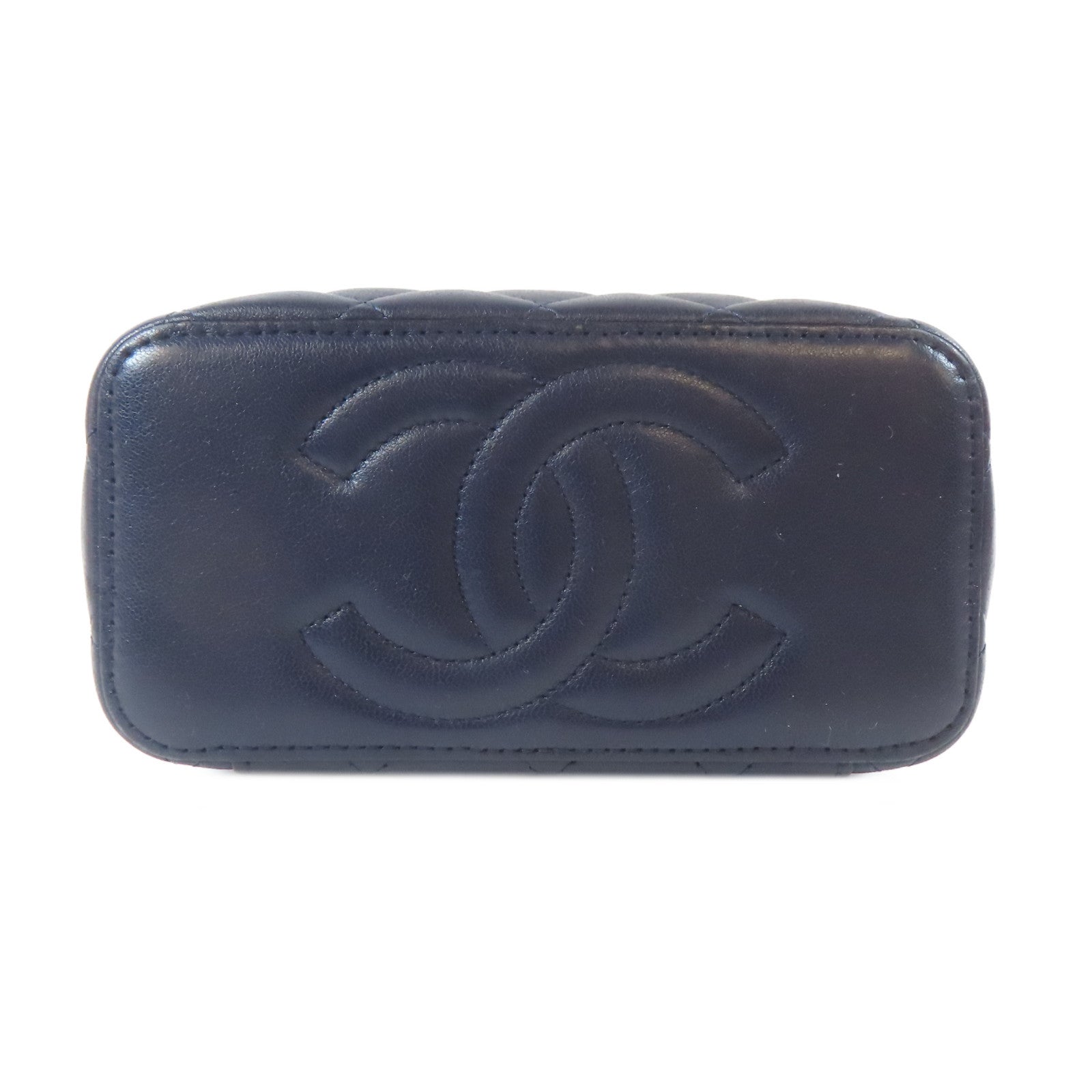 CHANEL 菱格羊皮皮革Vanity Box金扣鏈帶手挽肩背兩用袋藍色