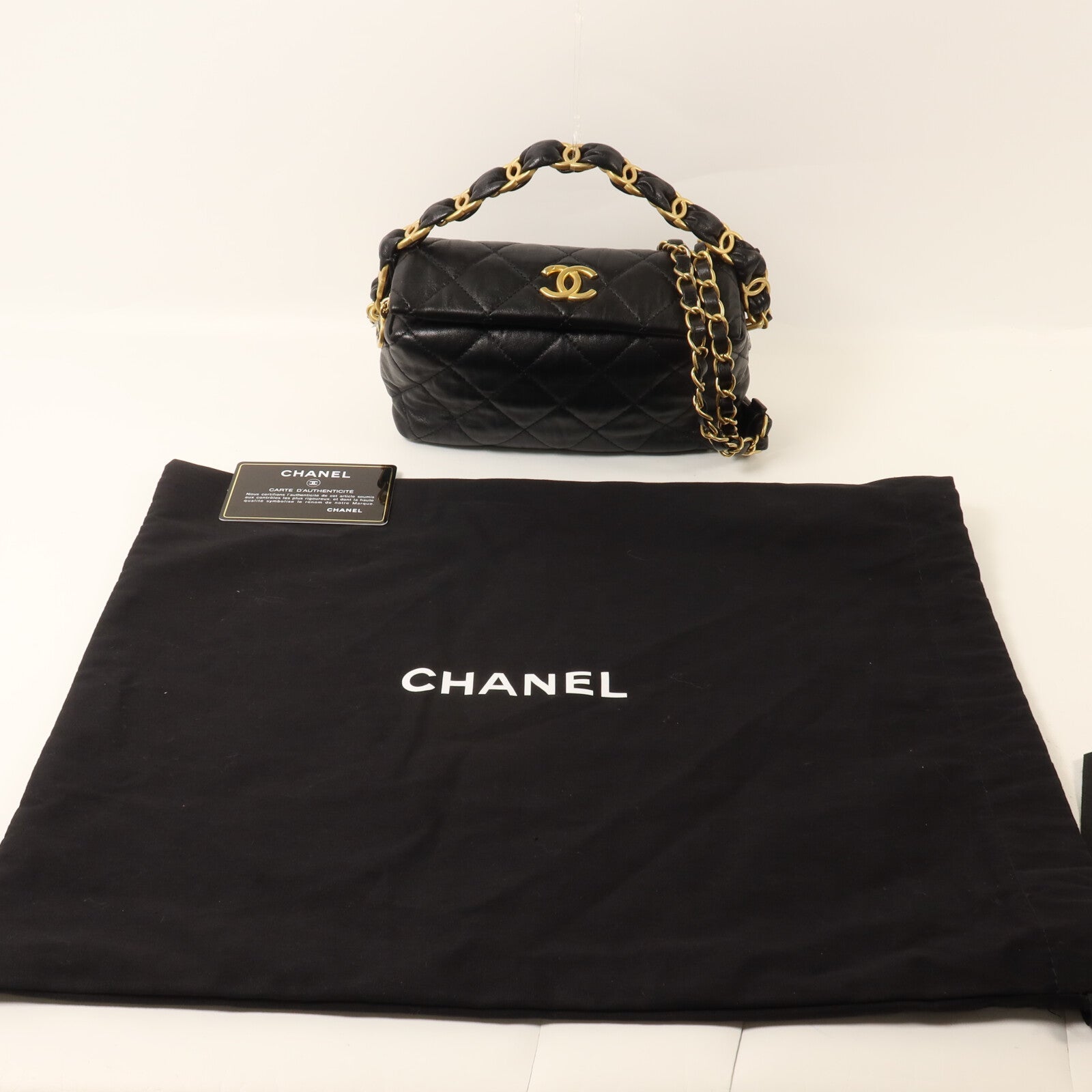 CHANEL 羊皮皮革Hobo Bag鏈帶手挽肩背兩用袋