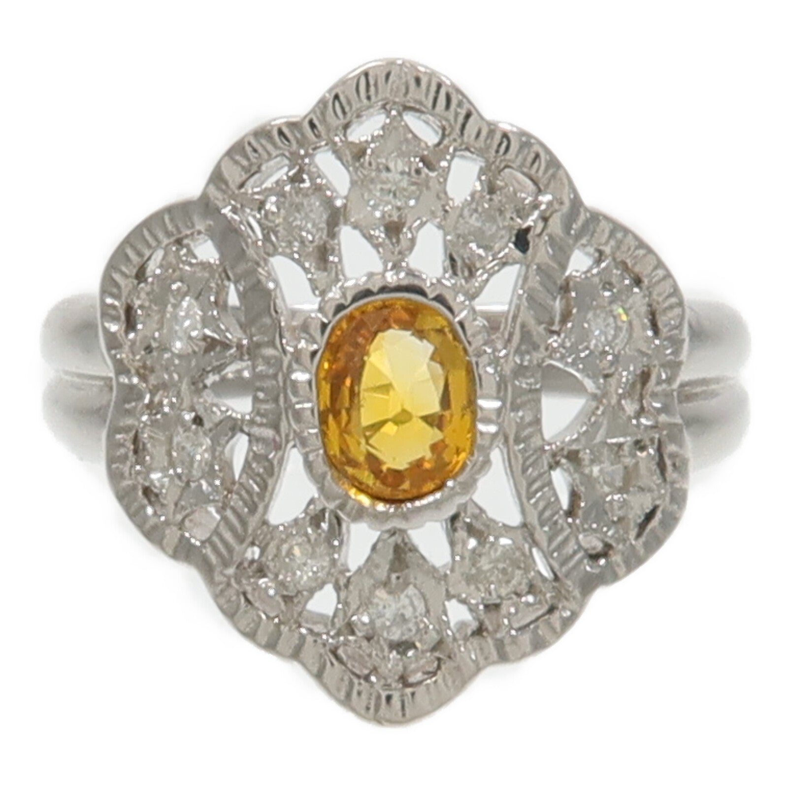 JEWELRY 18K白金/PT900鉑金Yellow Sapphire Diamond黃色藍寶石/鑽石戒指