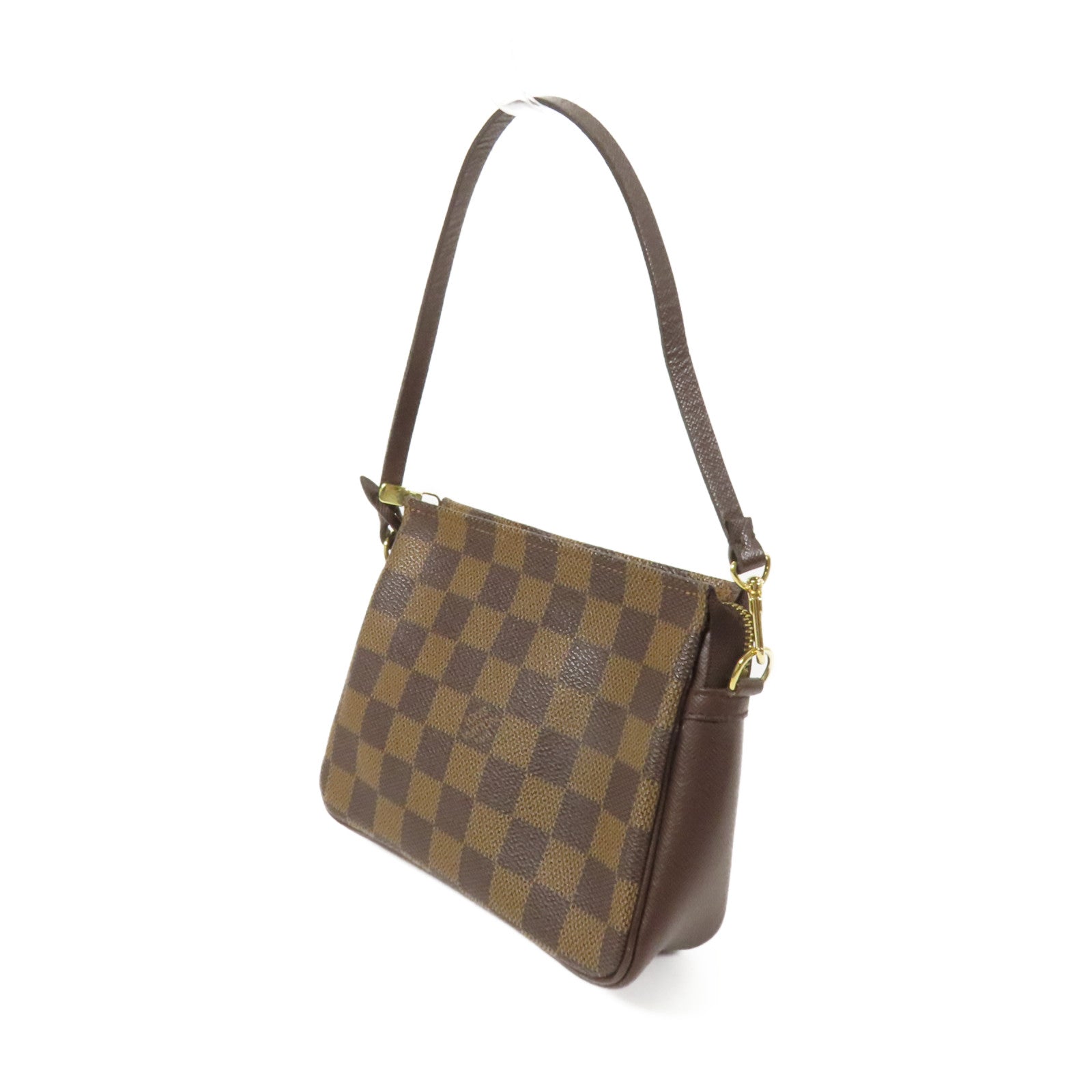 LOUIS VUITTON Damier Trousse Makeup Accessory Pouch金扣手挽袋棕色