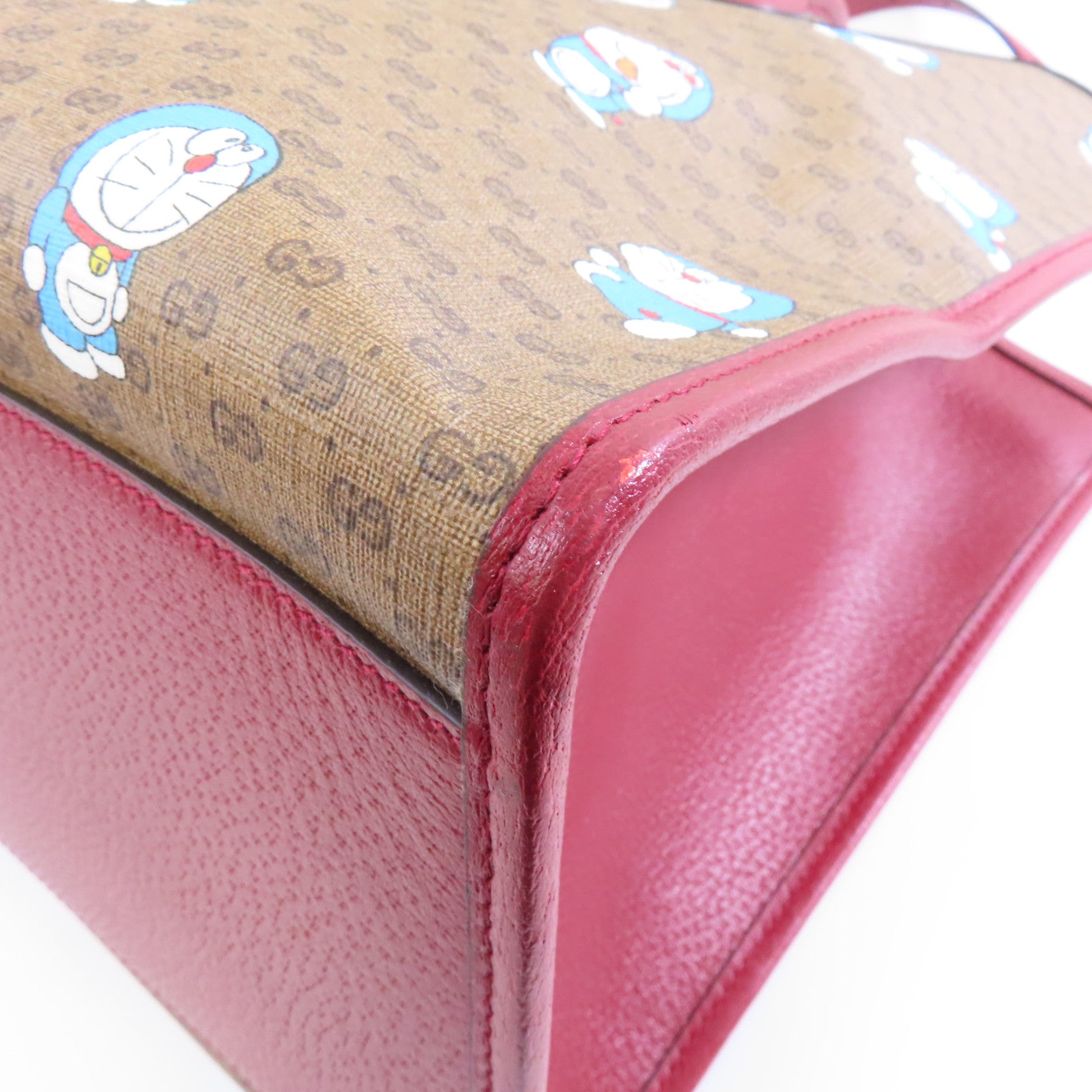 GUCCI 【激減優惠】塗層帆布Gucci X Doramon Tote Bag金扣手挽肩背兩用袋米色/紅色