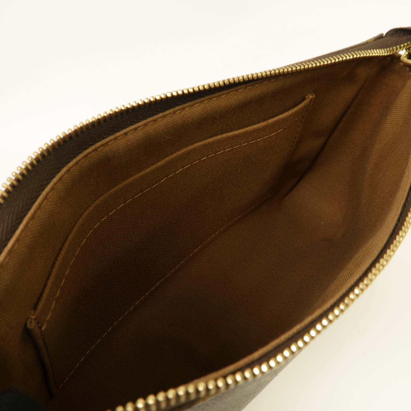LOUIS VUITTON Monogram Pochette Accessoires金扣肩背袋棕色