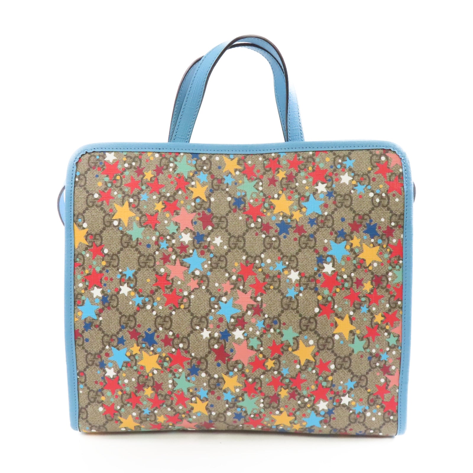 GUCCI 塗層帆布2way Shoulder Bag銀扣手挽肩背兩用袋淺藍色/棕色