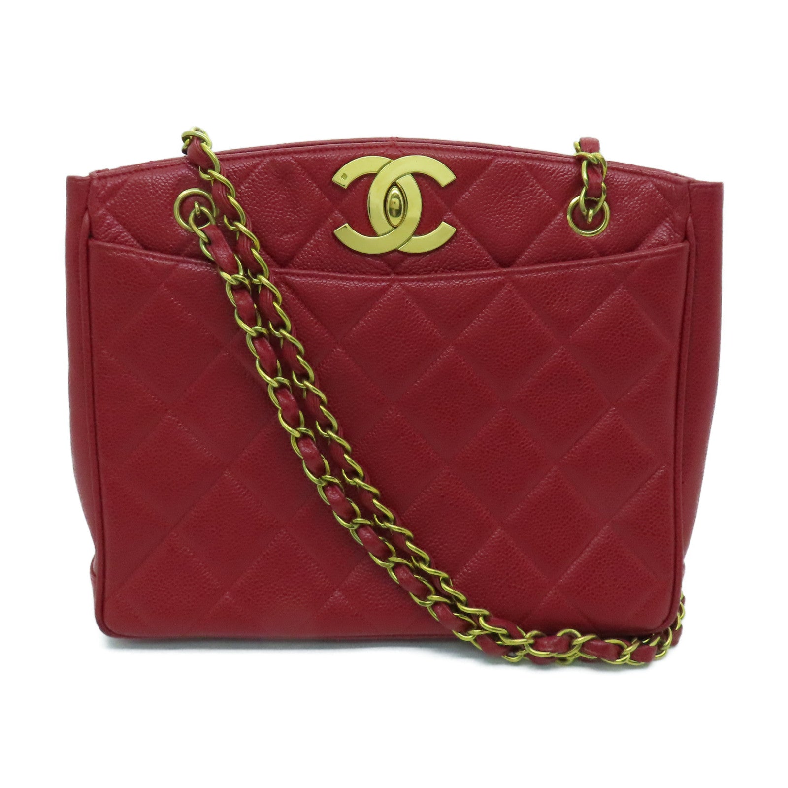 CHANEL cowhide leather Chain Shoulder gold buckle chain shoulder bag red