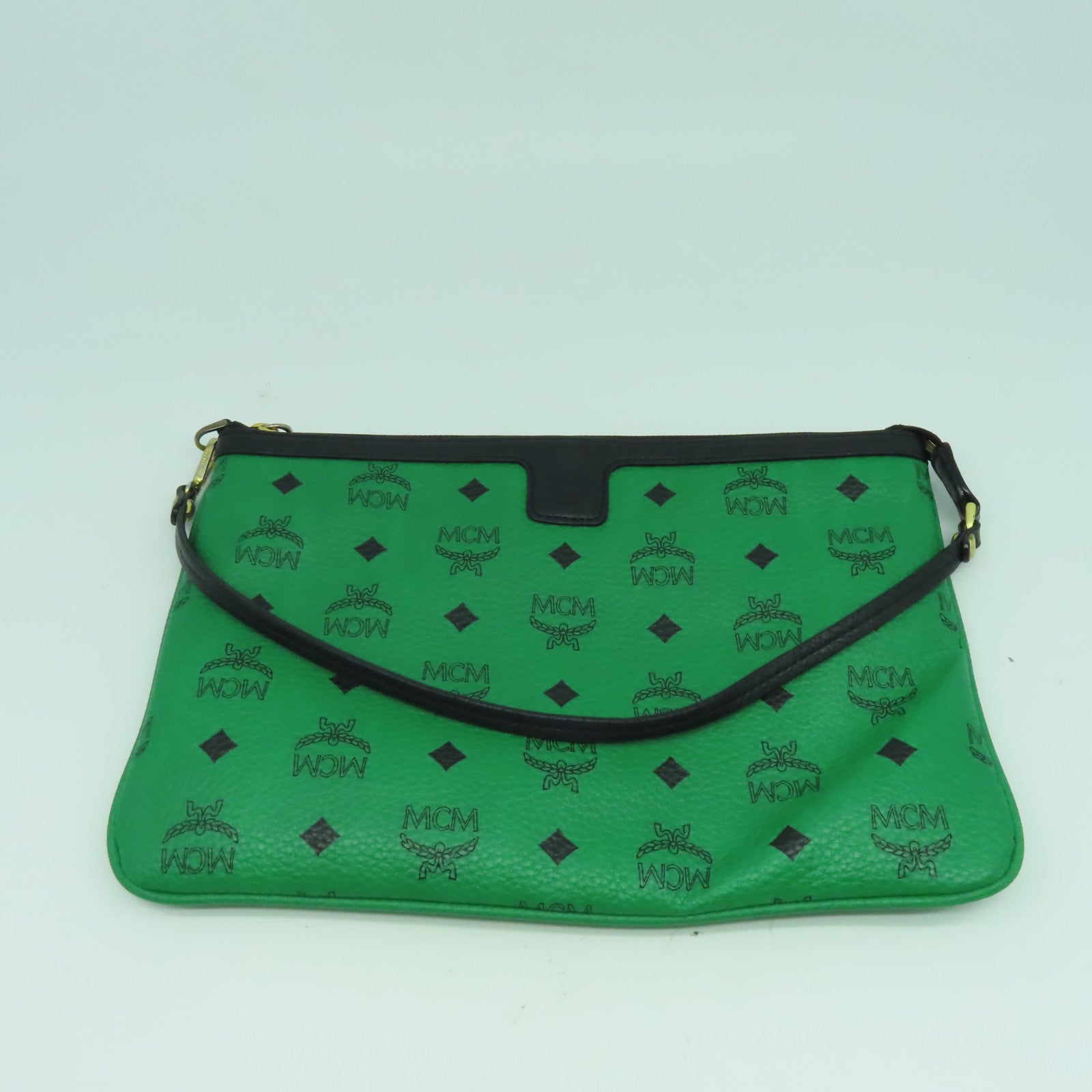 MCM 牛皮皮革Tote Bag金扣肩背袋綠色