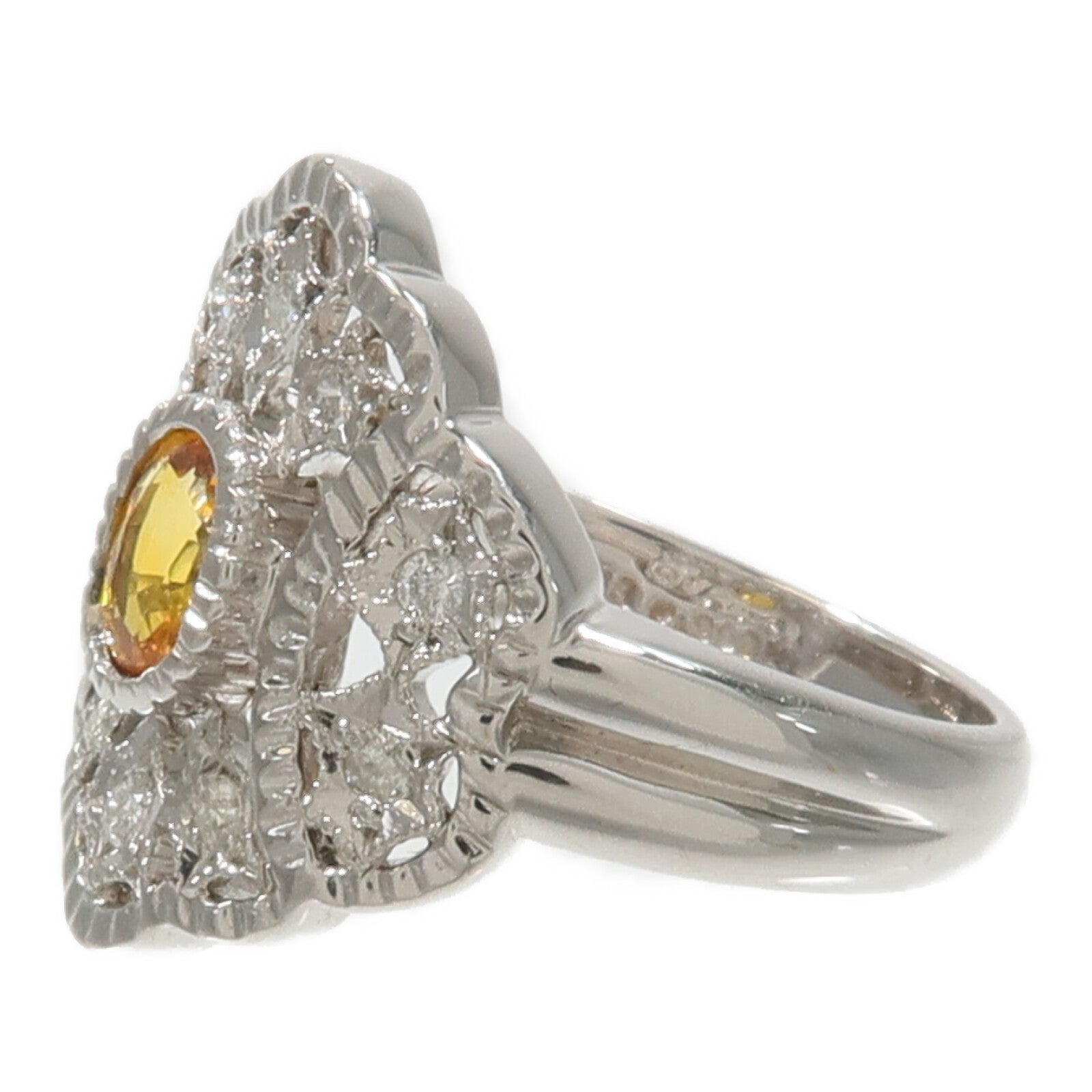 JEWELRY 18K白金/PT900鉑金Yellow Sapphire Diamond黃色藍寶石/鑽石戒指
