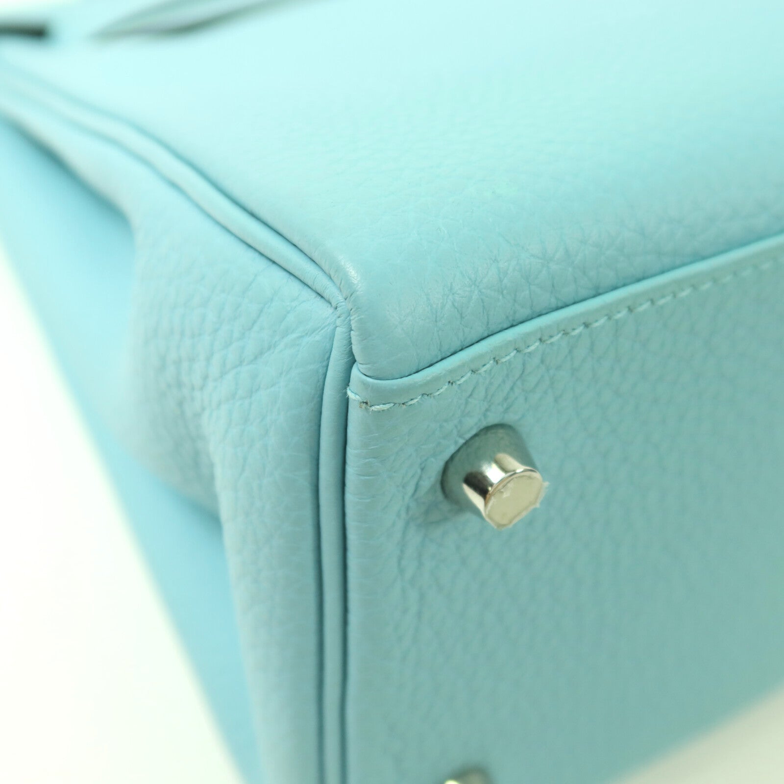 HERMES Togo皮革Kelly 28銀扣手挽肩背兩用袋Bleu Atoll