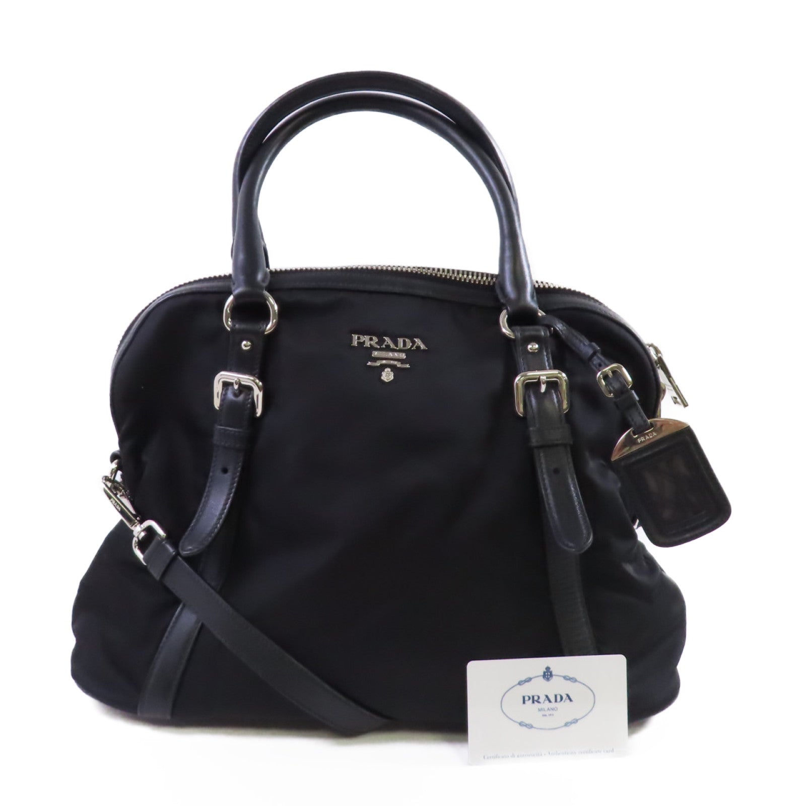 PRADA【激減優惠】 尼龍Tessuto 2Way Shoulder Bag銀扣手挽肩背袋兩用袋黑色