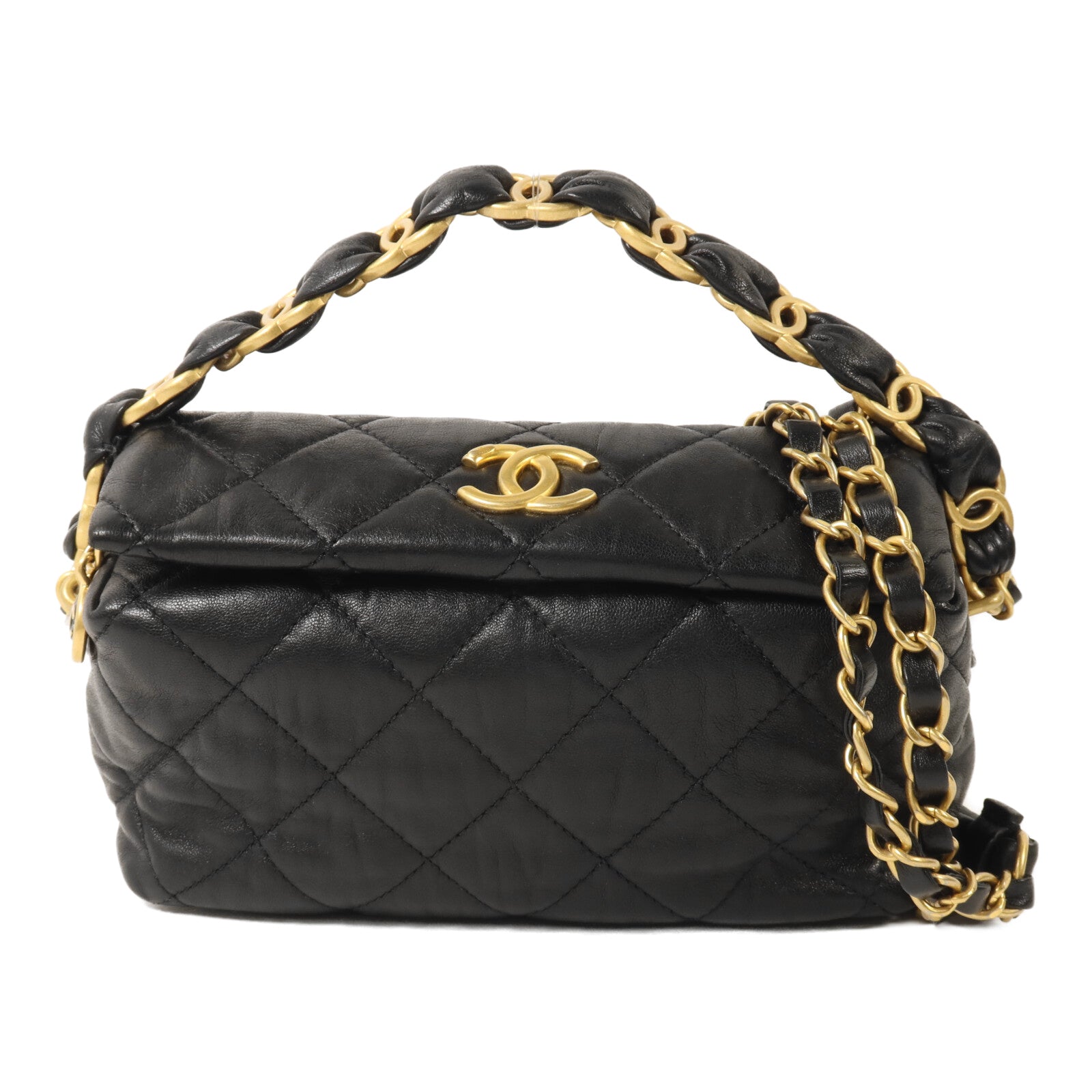 CHANEL 羊皮皮革Hobo Bag鏈帶手挽肩背兩用袋