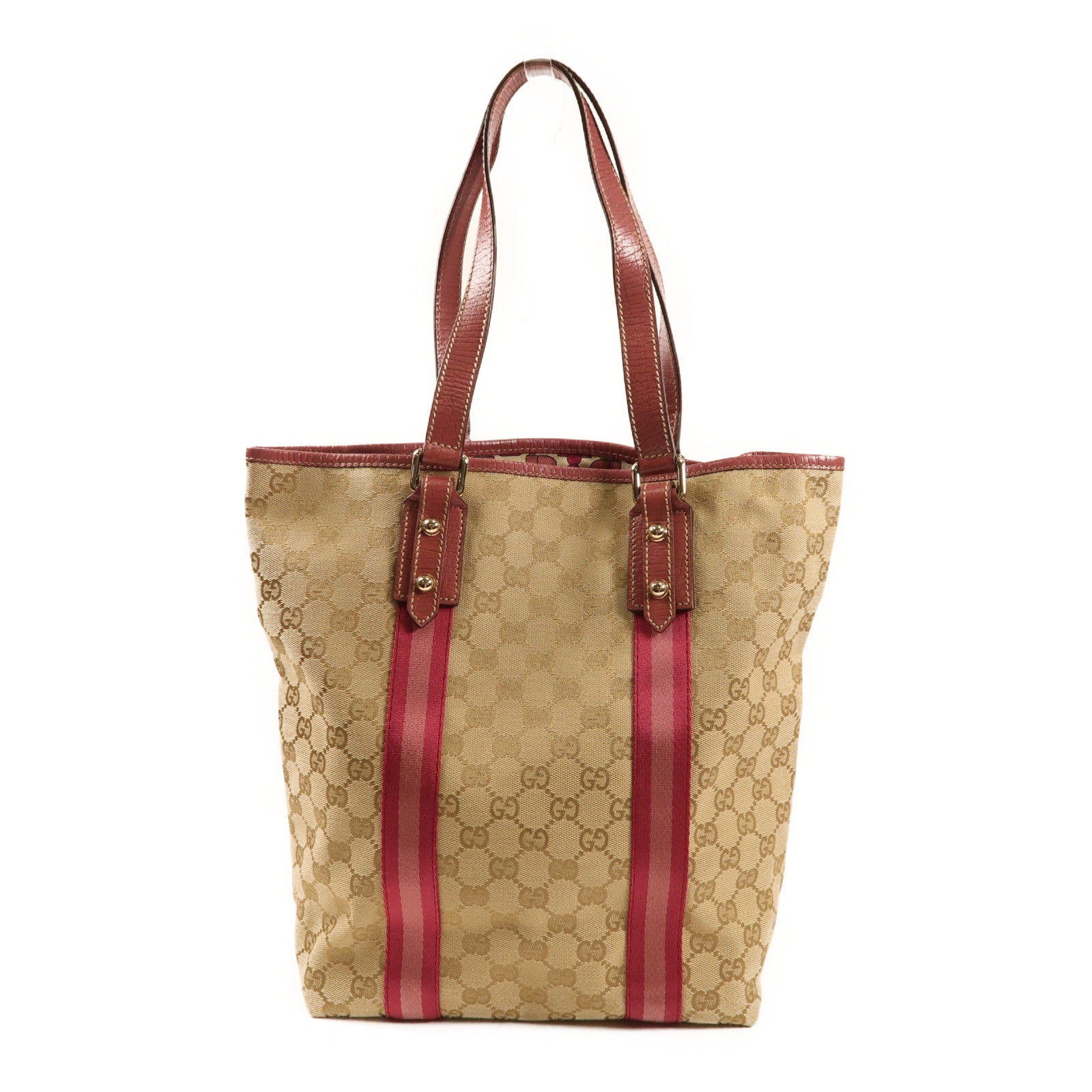 GUCCI 帆布Shoulder Tote金扣手挽袋啡色