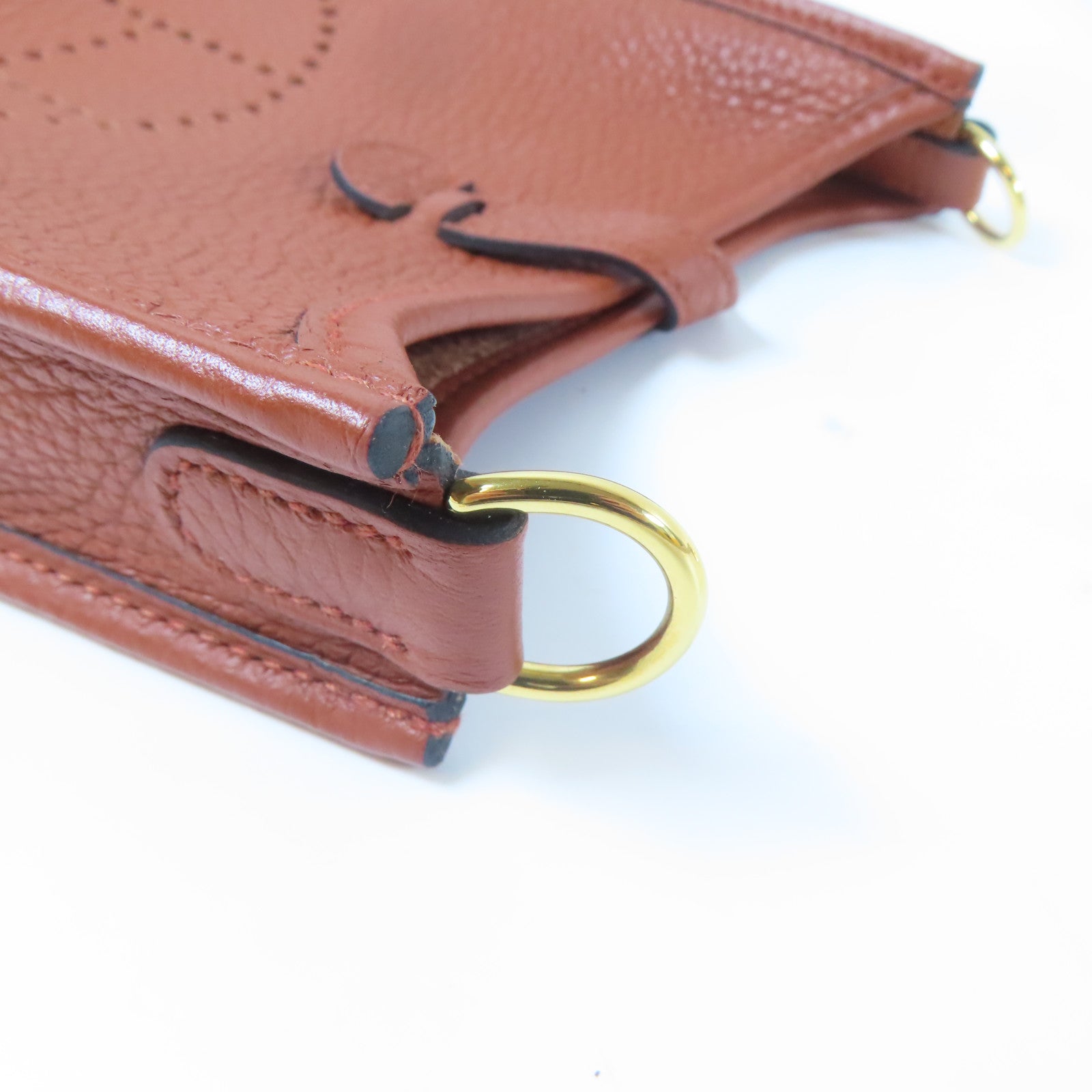 HERMES Clemence皮革Evelyne TPM金扣肩背袋駝色偏紅色