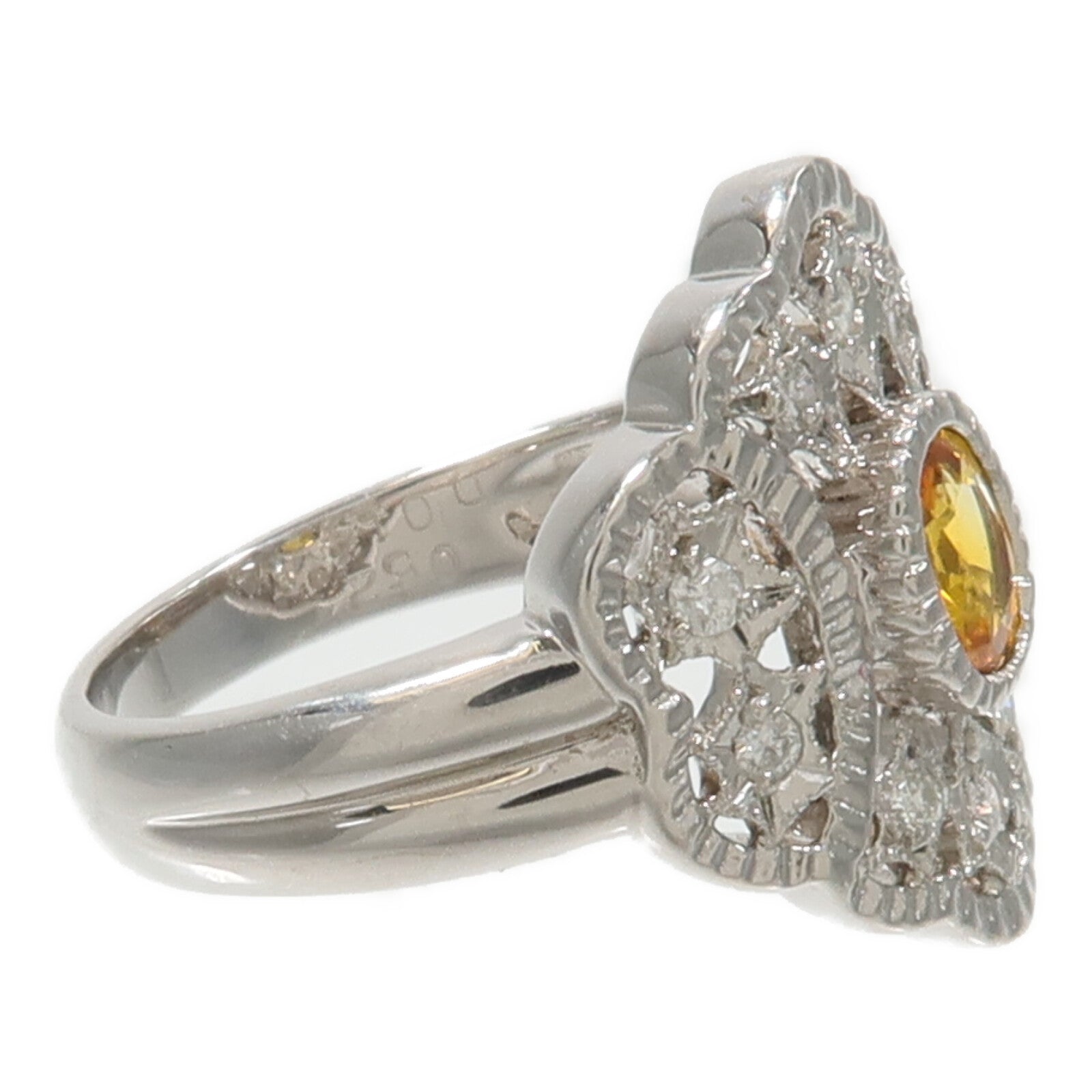JEWELRY 18K白金/PT900鉑金Yellow Sapphire Diamond黃色藍寶石/鑽石戒指