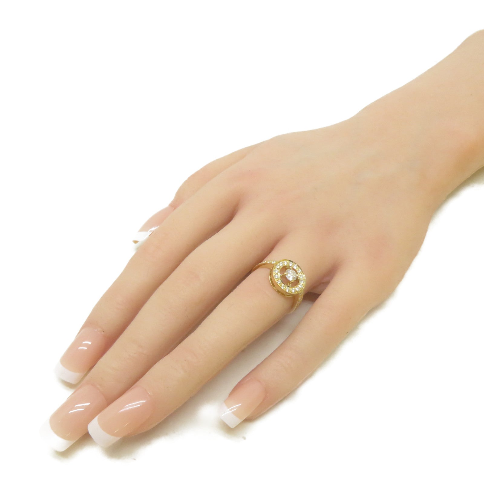 Boucheron 18K黃金Ava Round Halo Diamond鑽石戒指US#4.5