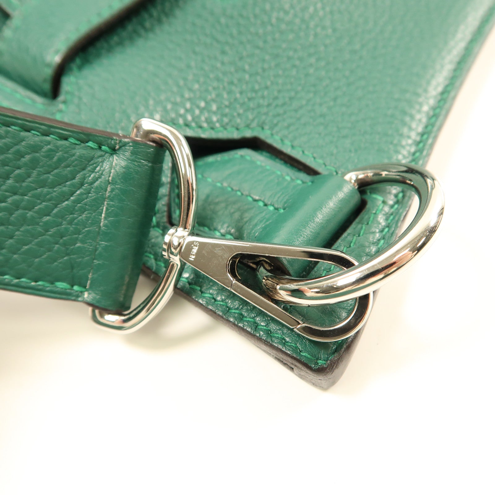 HERMES Togo皮革Jypsiere 34銀扣肩背袋Malachite孔雀綠