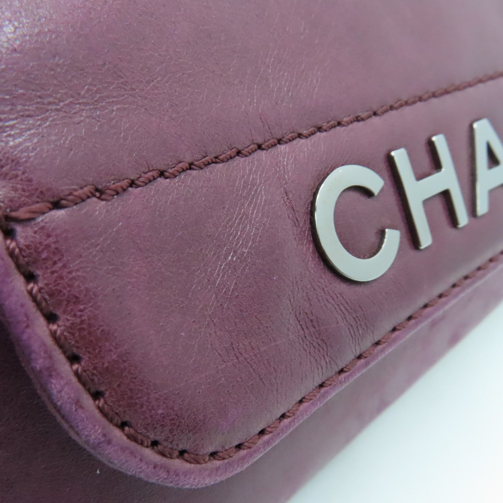 CHANEL sheepskin leather Shoulder Bag silver buckle chain shoulder bag purple