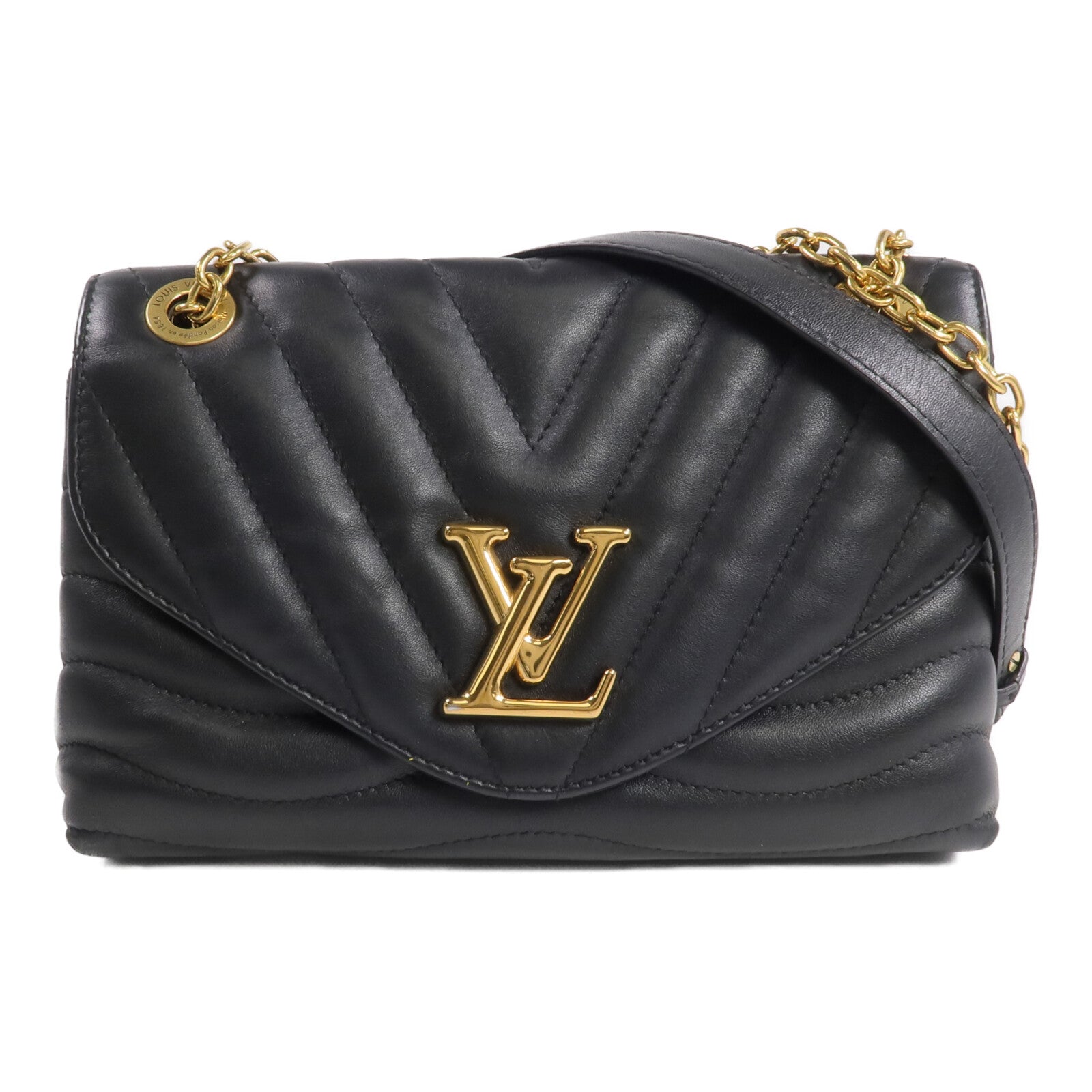 LOUIS VUITTON 牛皮皮革New Wave Chain Bag MM金扣鏈帶肩背袋