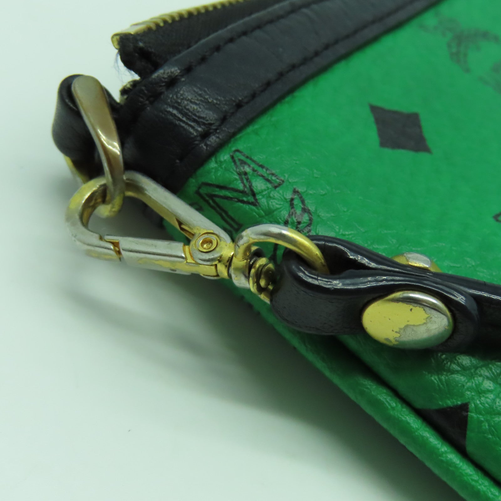 MCM 牛皮皮革Tote Bag金扣肩背袋綠色