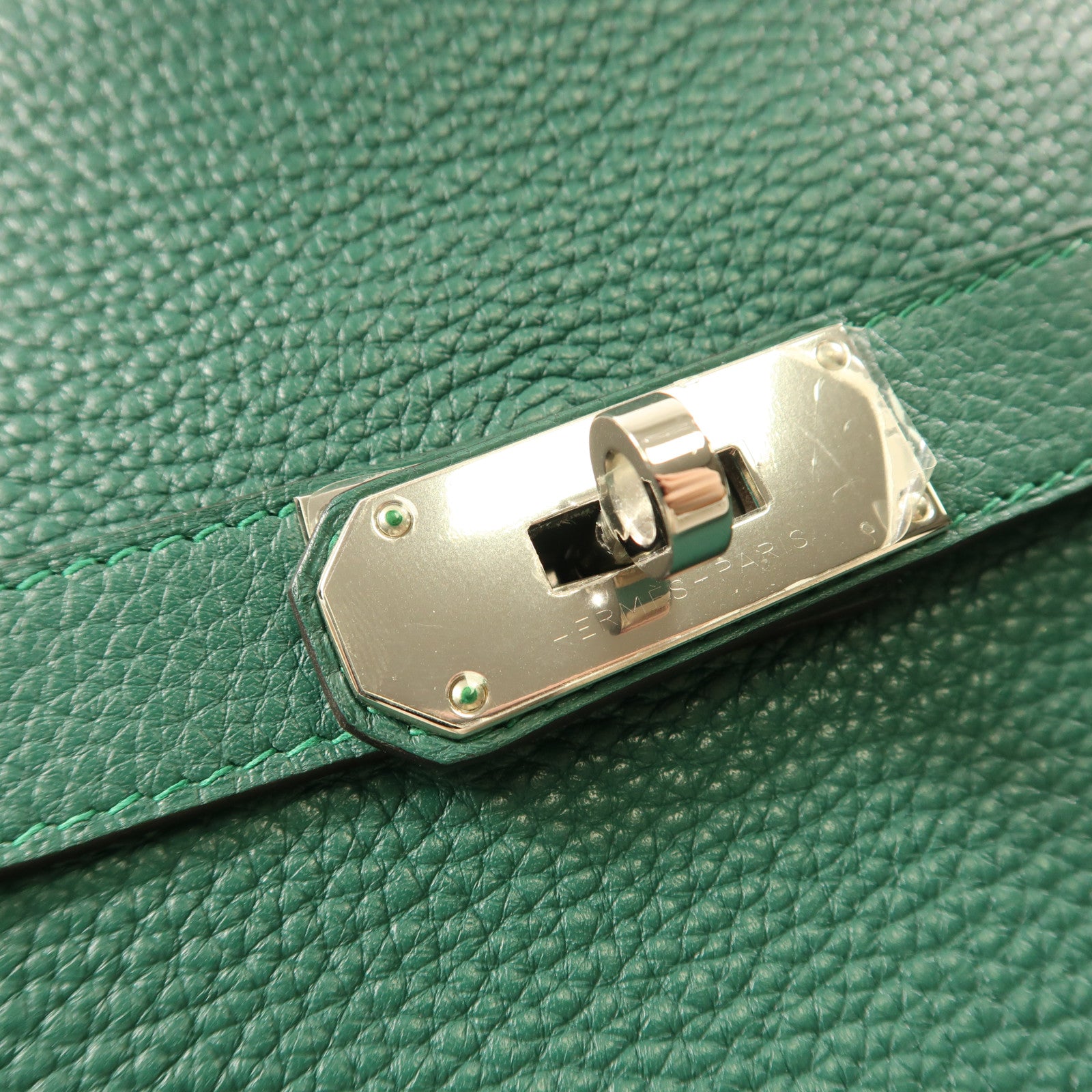 HERMES Togo皮革Jypsiere 34銀扣肩背袋Malachite孔雀綠