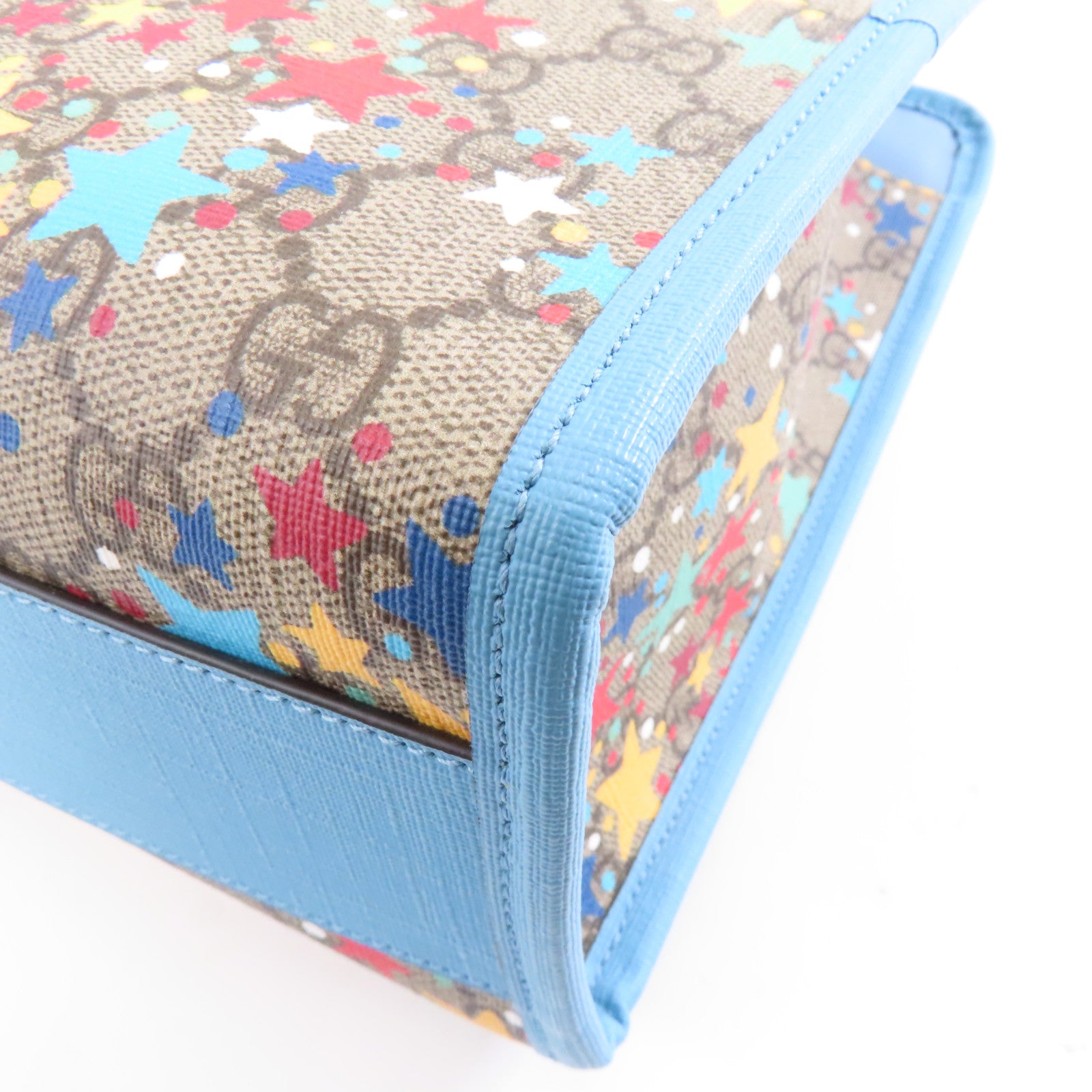 GUCCI 塗層帆布2way Shoulder Bag銀扣手挽肩背兩用袋淺藍色/棕色