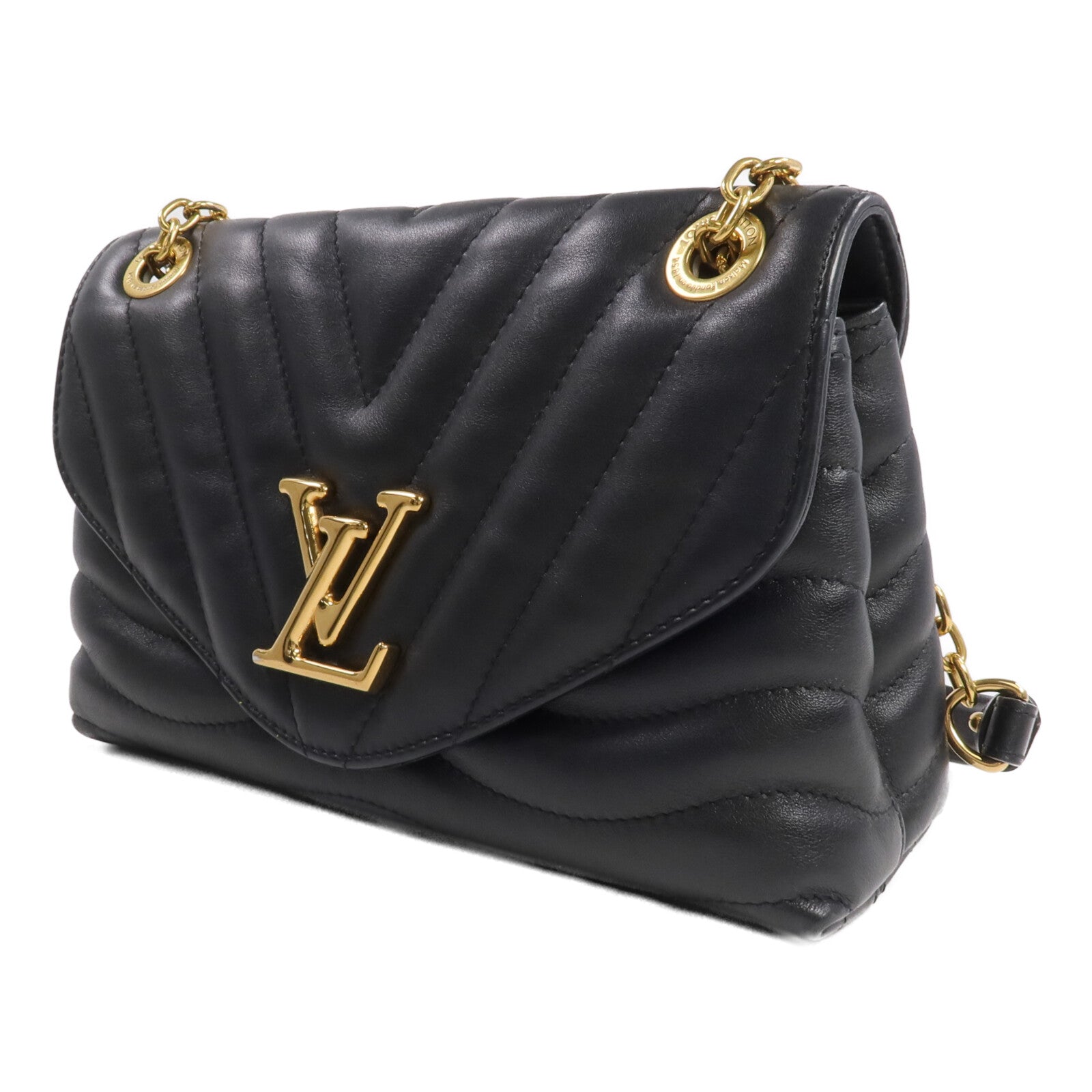 LOUIS VUITTON 牛皮皮革New Wave Chain Bag MM金扣鏈帶肩背袋