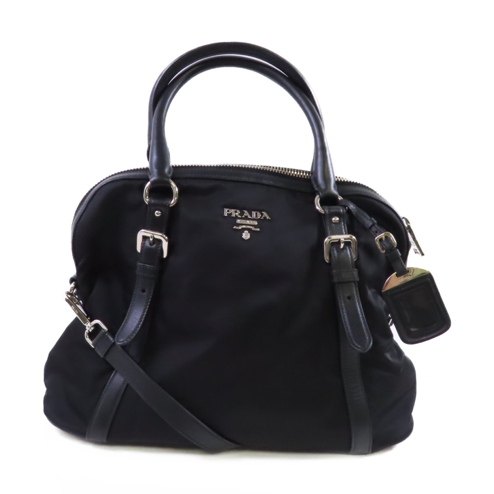 PRADA【激減優惠】 尼龍Tessuto 2Way Shoulder Bag銀扣手挽肩背袋兩用袋黑色