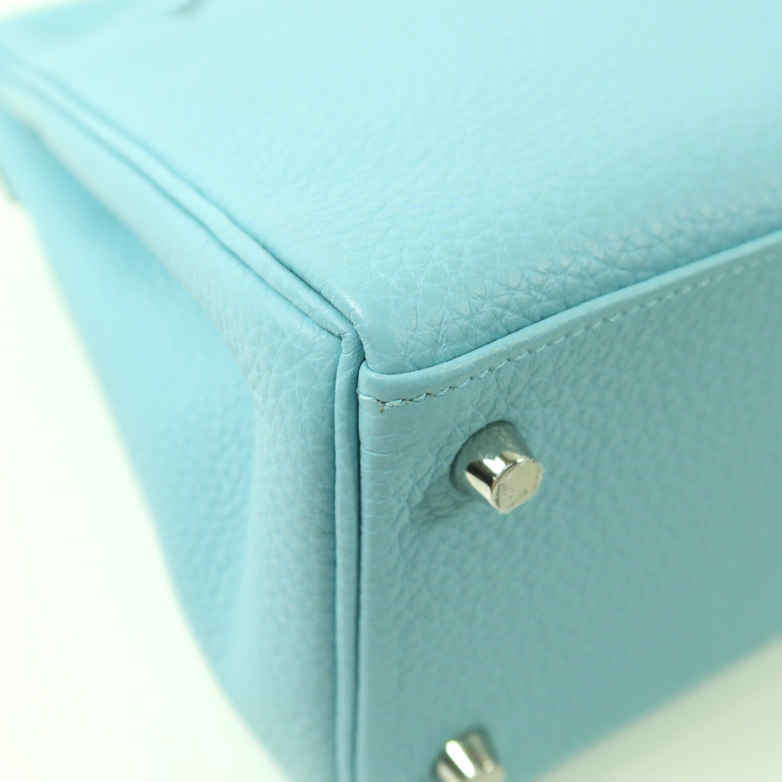 HERMES Togo皮革Kelly 28銀扣手挽肩背兩用袋Bleu Atoll