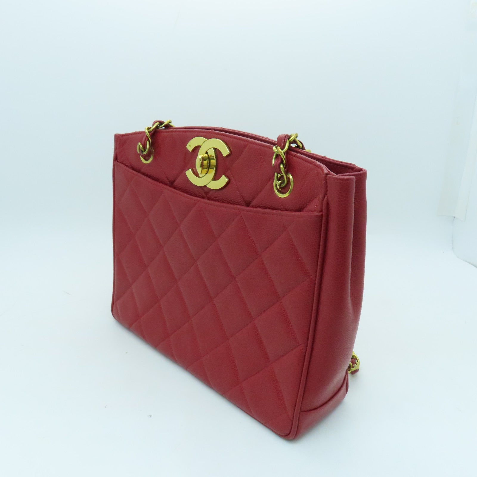 CHANEL cowhide leather Chain Shoulder gold buckle chain shoulder bag red