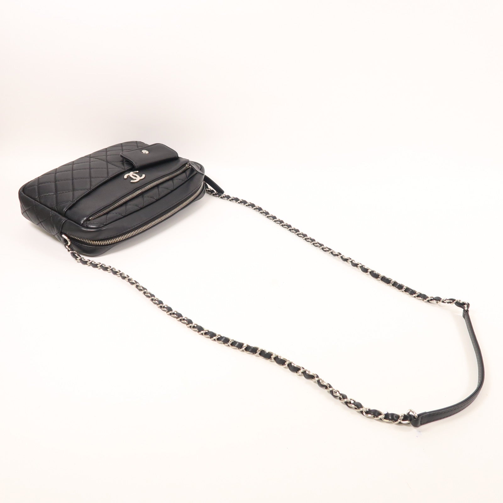 CHANEL 羊皮皮革Chain Shoulder銀扣鏈帶肩背袋