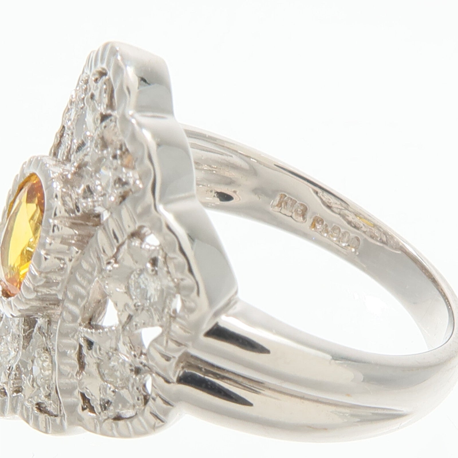 JEWELRY 18K白金/PT900鉑金Yellow Sapphire Diamond黃色藍寶石/鑽石戒指