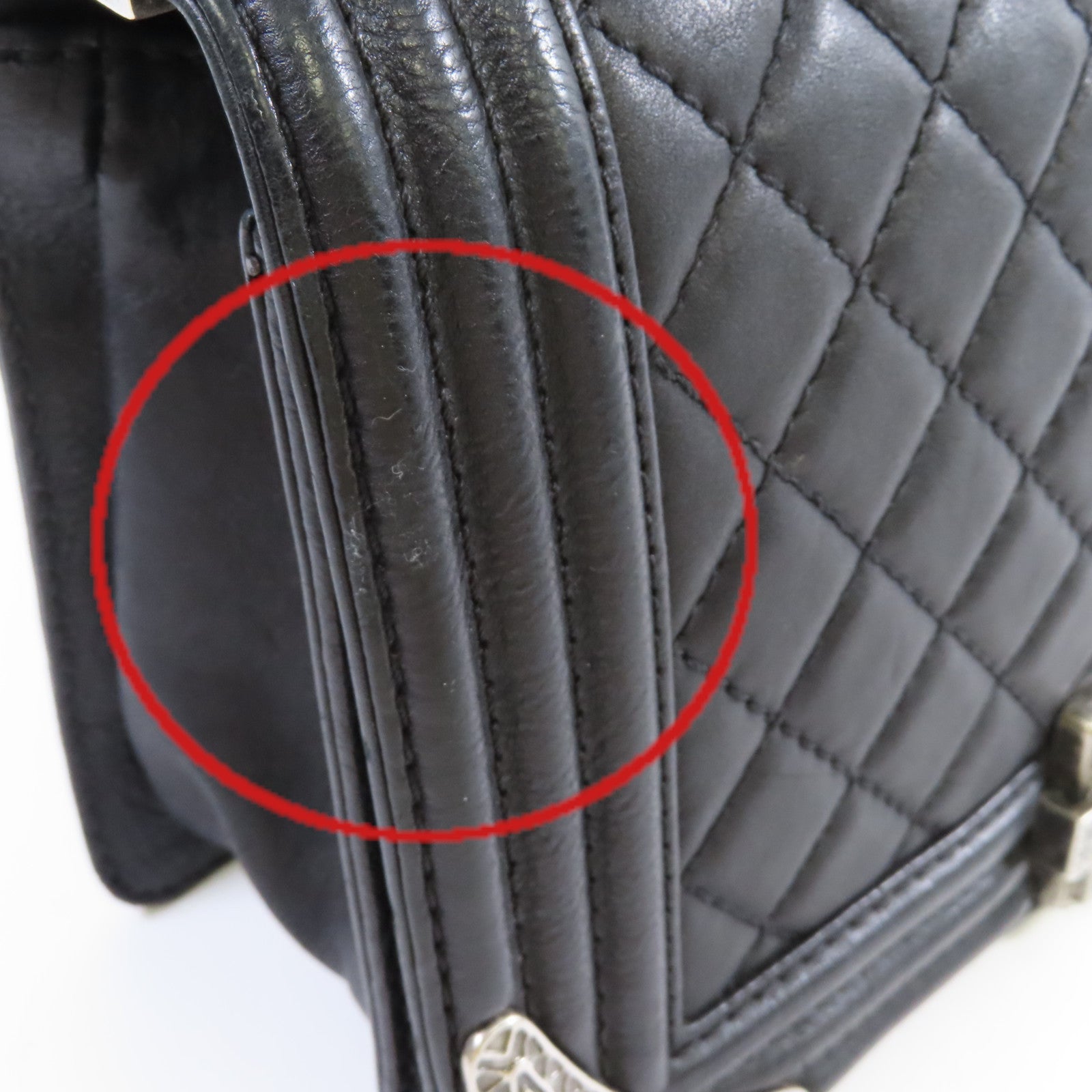 CHANEL 【激減優惠】菱格牛皮皮革Le Boy 25 Chain Shoulder Bag銀扣鏈帶肩背袋黑色