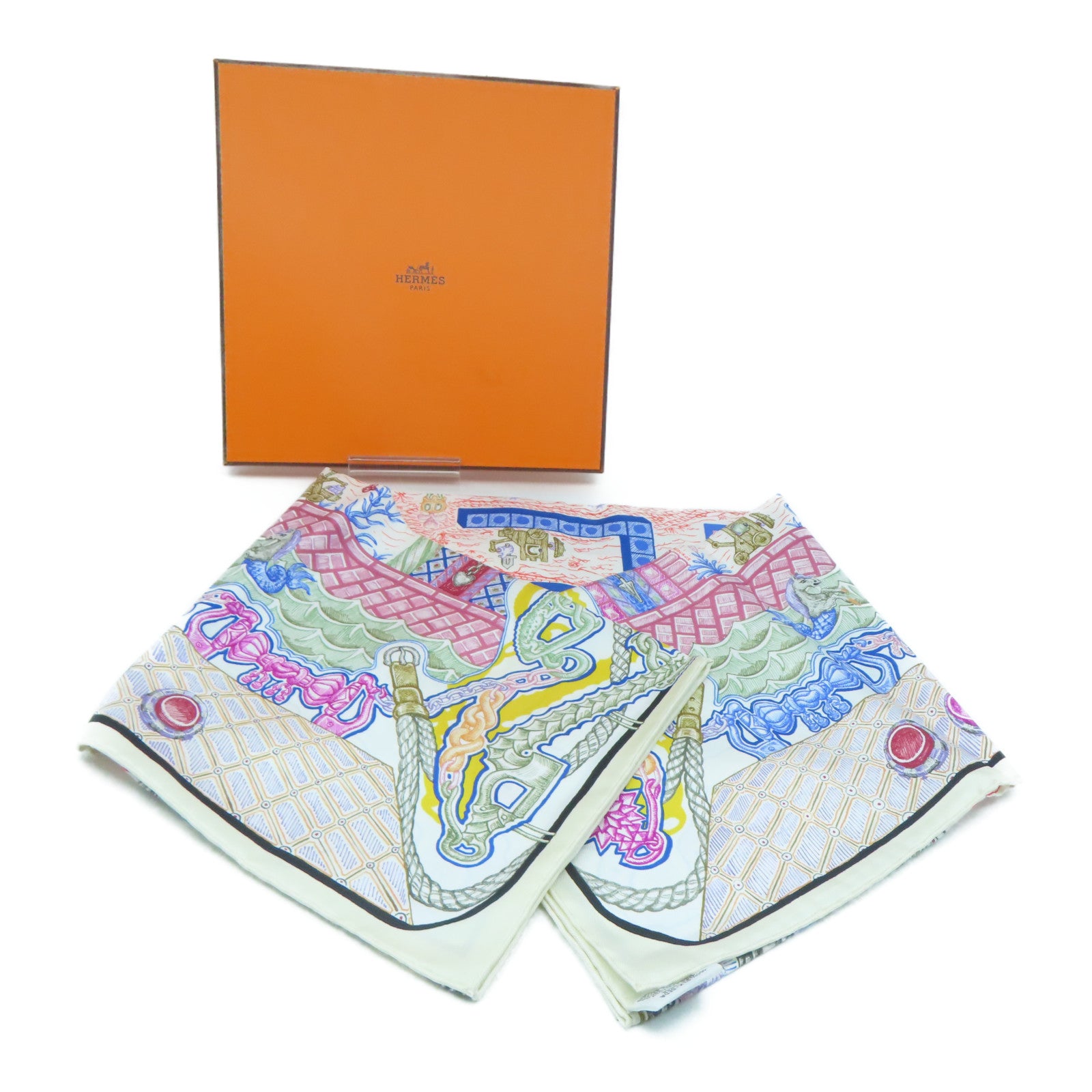 HERMES 【激減優惠】絲質Scarf 90x90cm絲巾米色/粉紅色