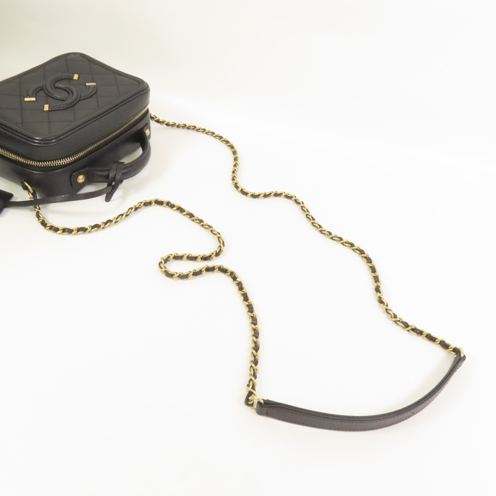 CHANEL 牛皮皮革Filigree Vanity Case手挽肩背兩用袋