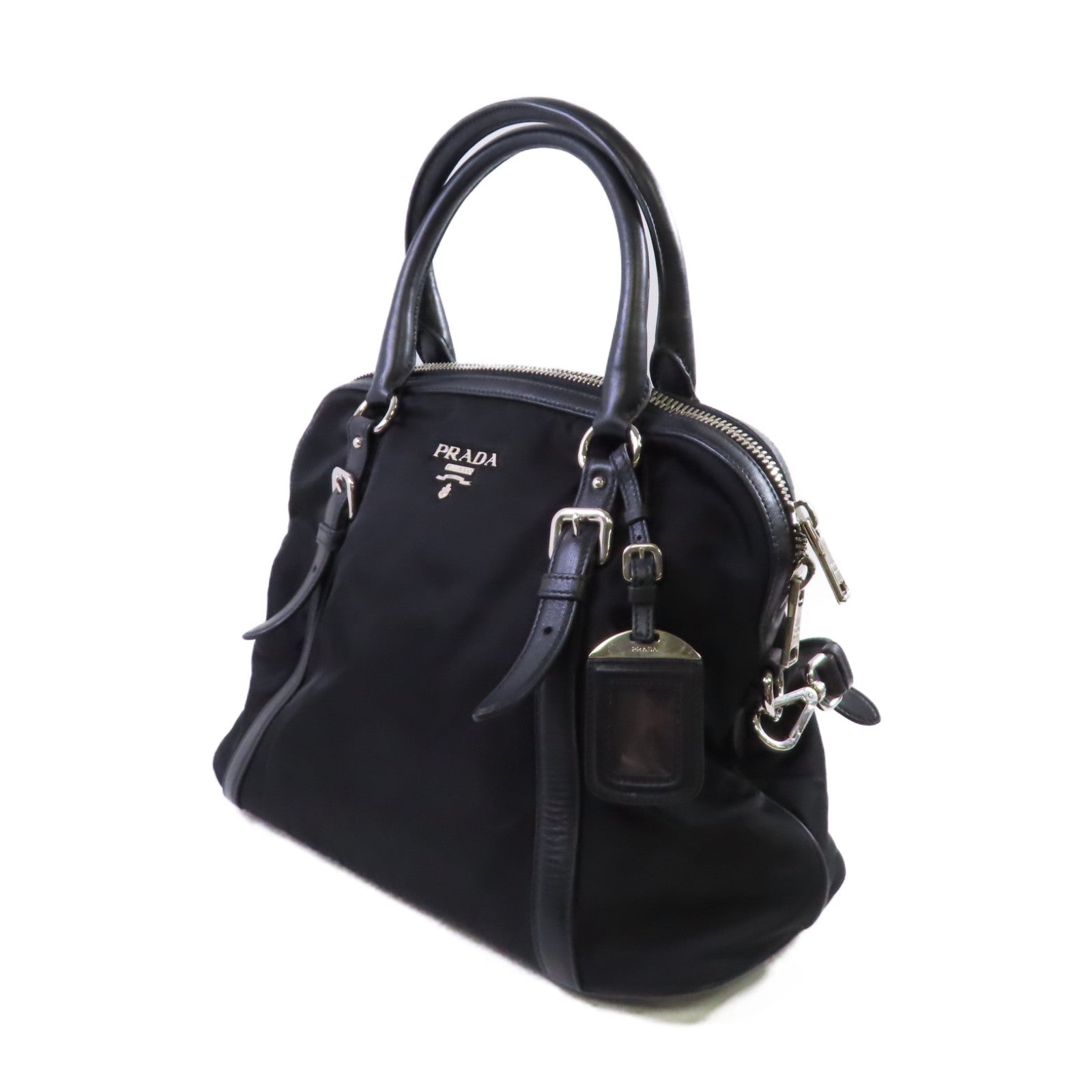 PRADA【激減優惠】 尼龍Tessuto 2Way Shoulder Bag銀扣手挽肩背袋兩用袋黑色