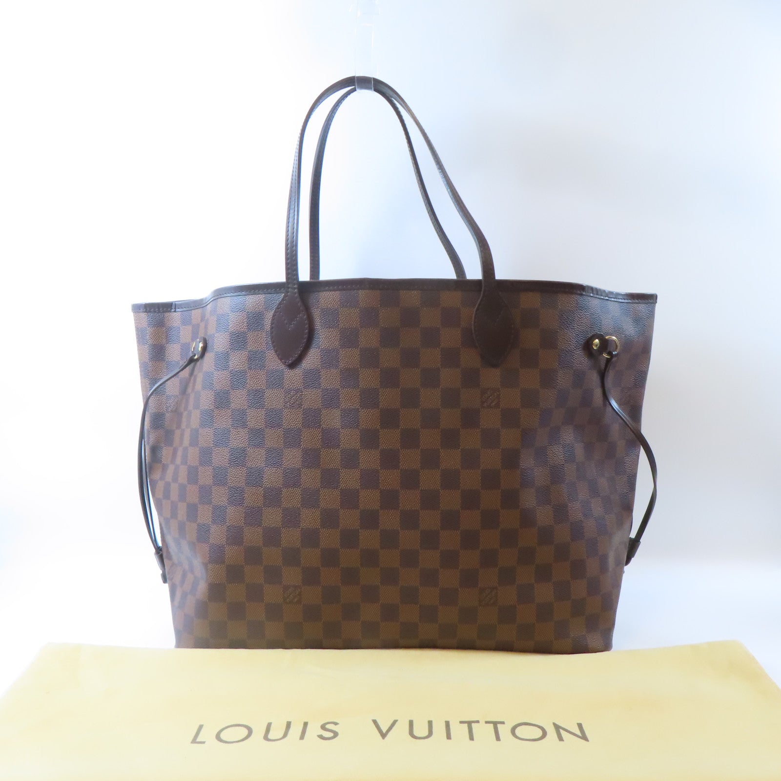 LOUIS VUITTON Damier Neverfull GM金扣手挽袋啡色