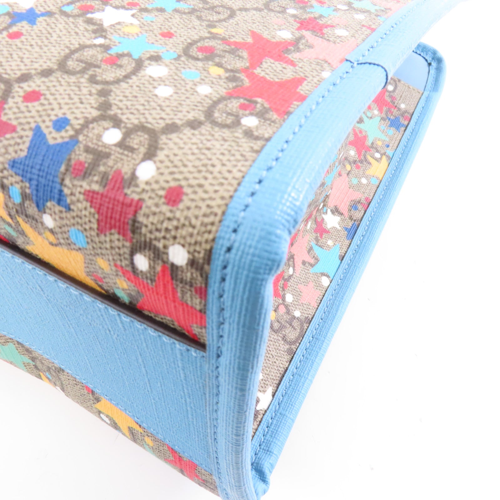 GUCCI 塗層帆布2way Shoulder Bag銀扣手挽肩背兩用袋淺藍色/棕色