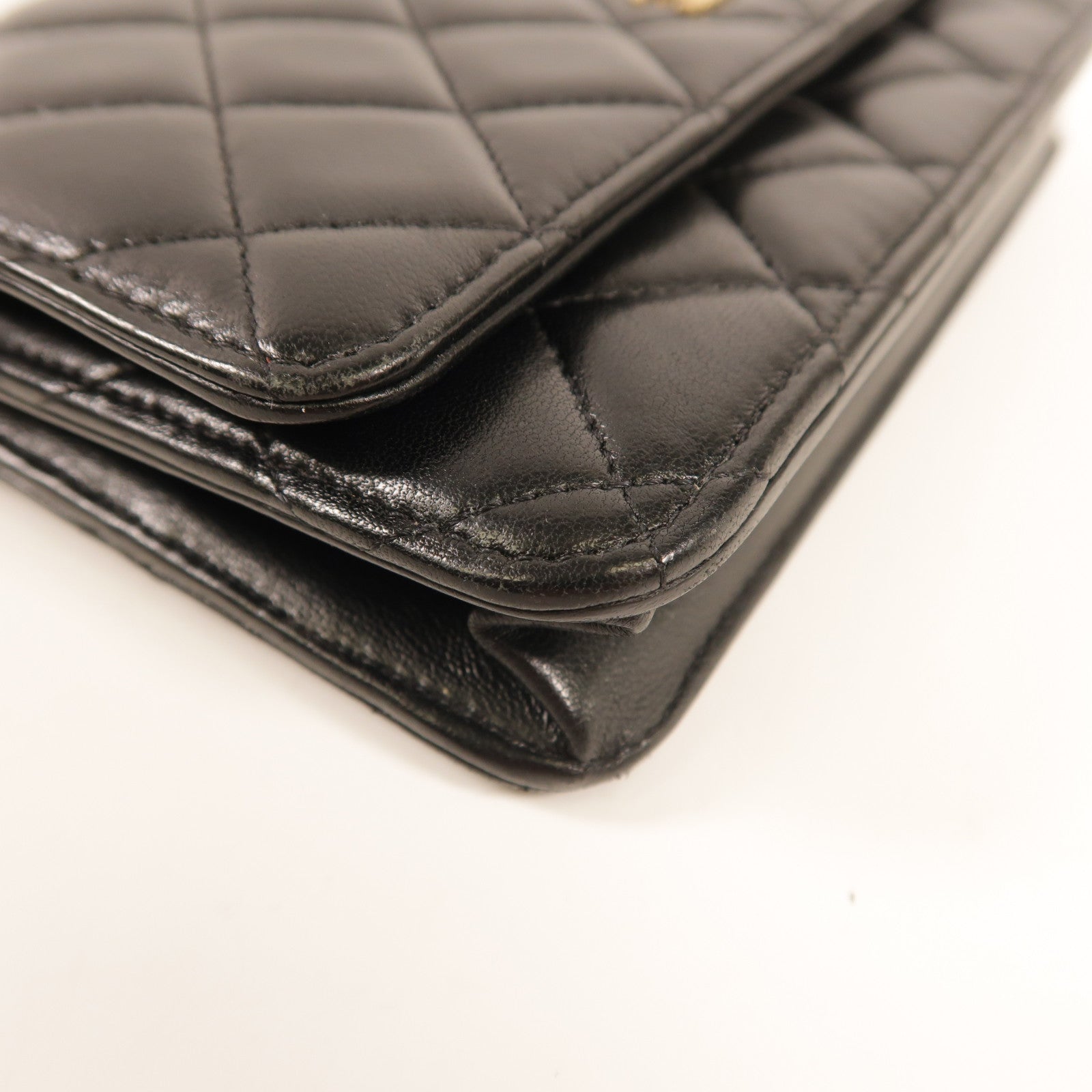 CHANEL 羊皮皮革Wallet On Chain金扣鏈帶肩背袋黑色