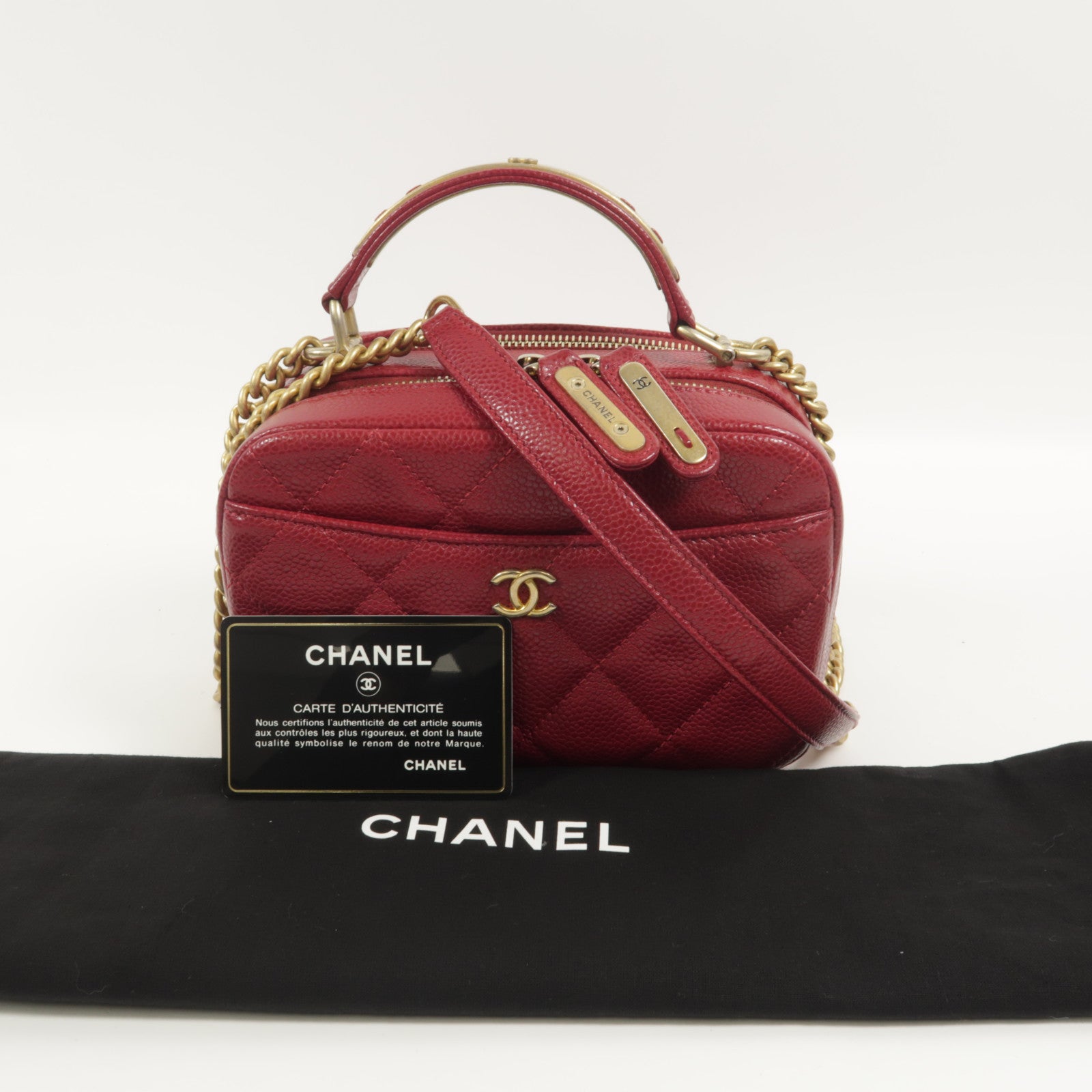 CHANEL 牛皮皮革Top Handle Camera Bag鏈帶肩背袋