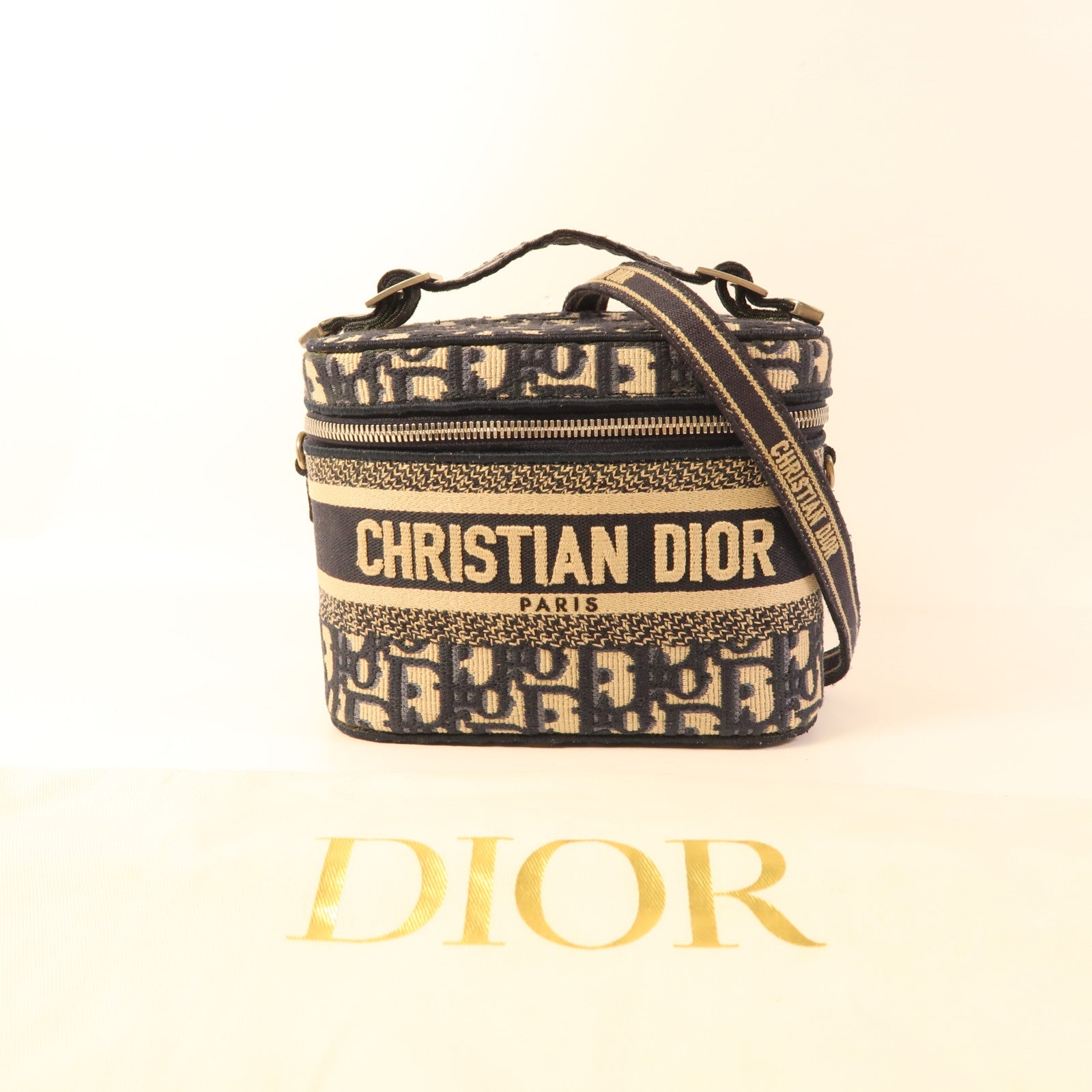 Dior 帆布Dior Travel Vanity Case銀扣手挽肩背兩用袋