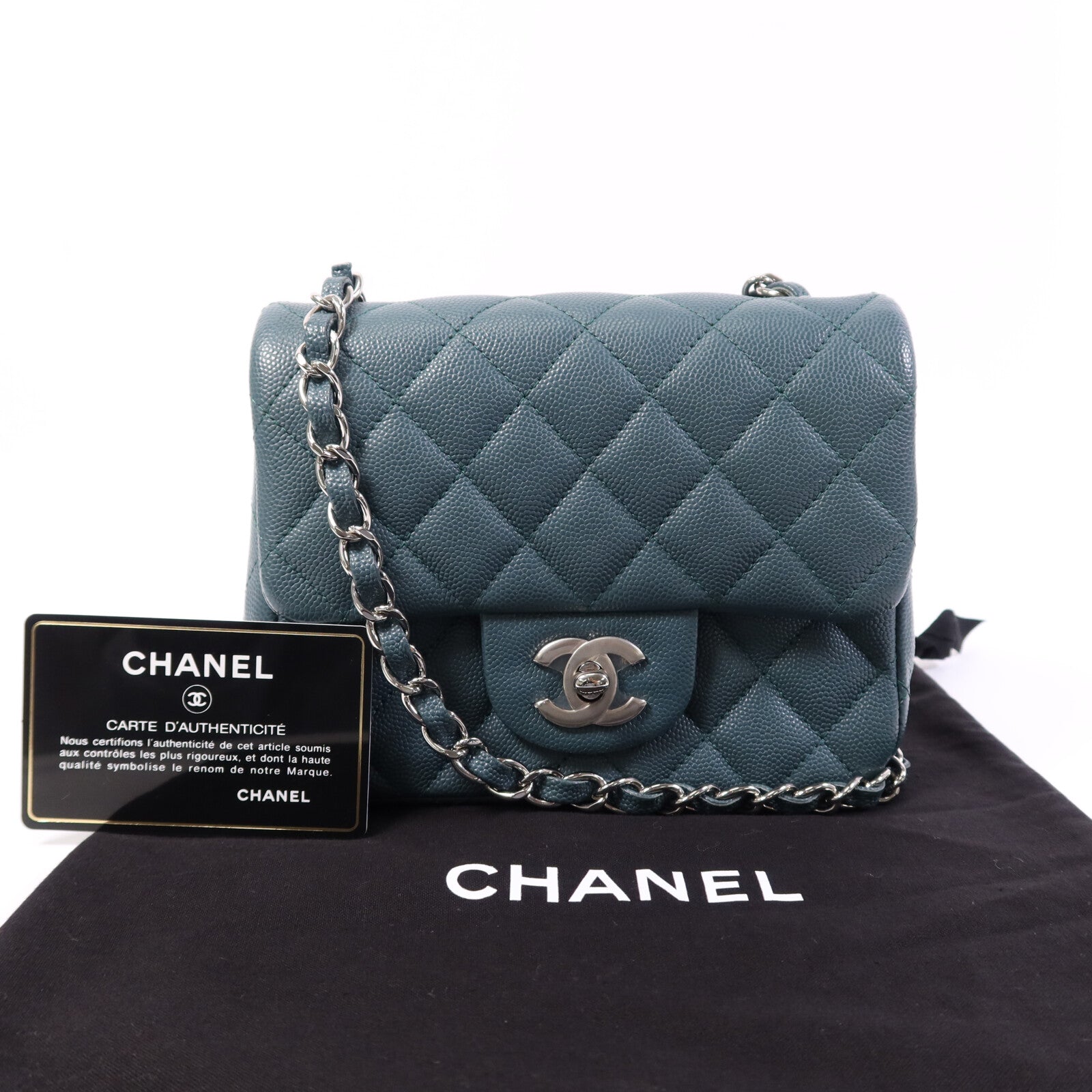 CHANEL 牛皮皮革Mini Classic 17銀扣鏈帶肩背袋