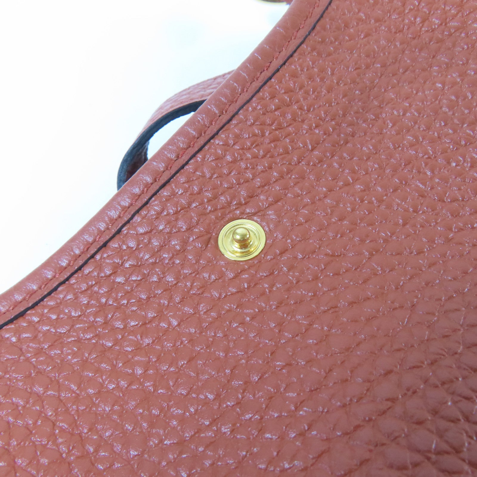 HERMES Clemence皮革Evelyne TPM金扣肩背袋駝色偏紅色