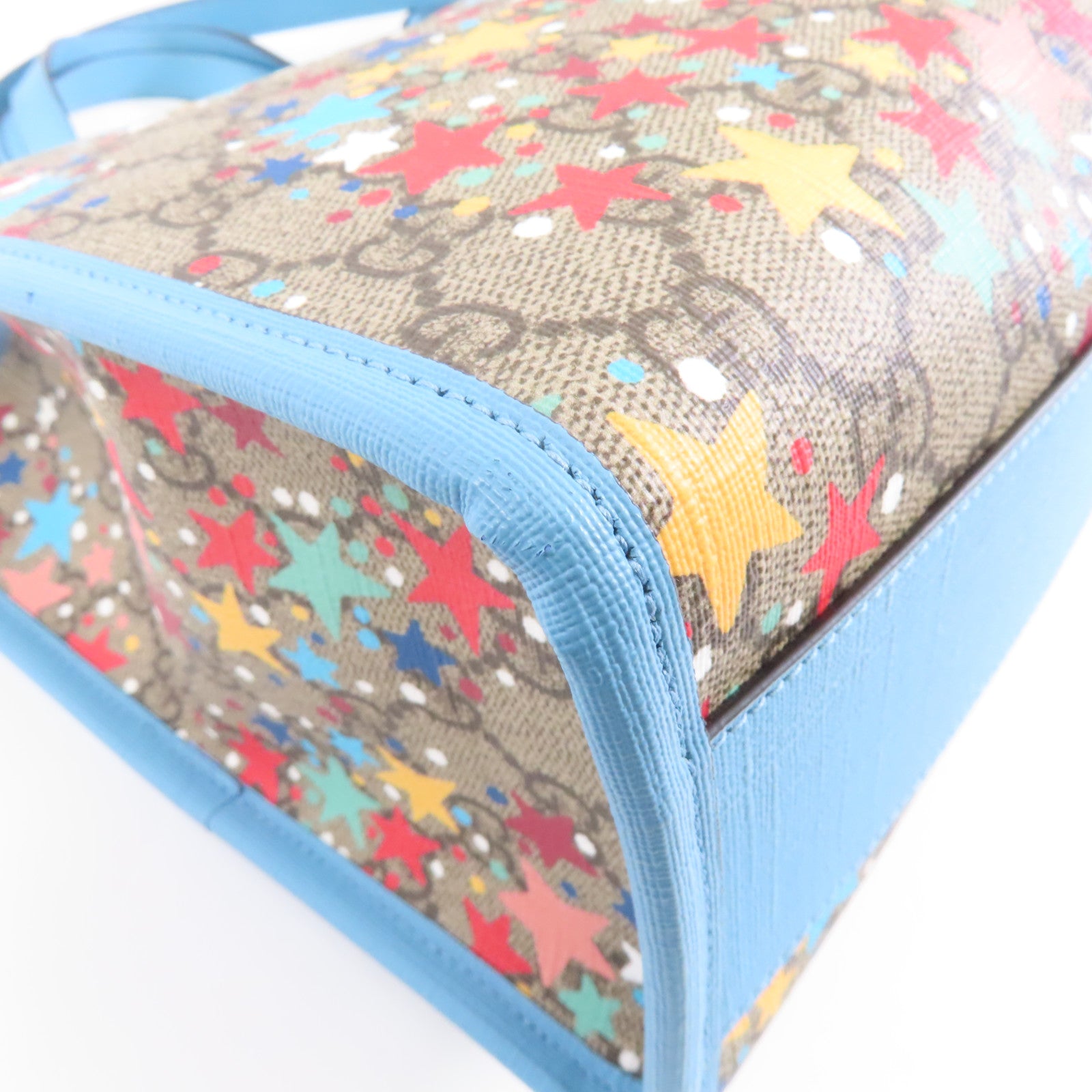 GUCCI 塗層帆布2way Shoulder Bag銀扣手挽肩背兩用袋淺藍色/棕色