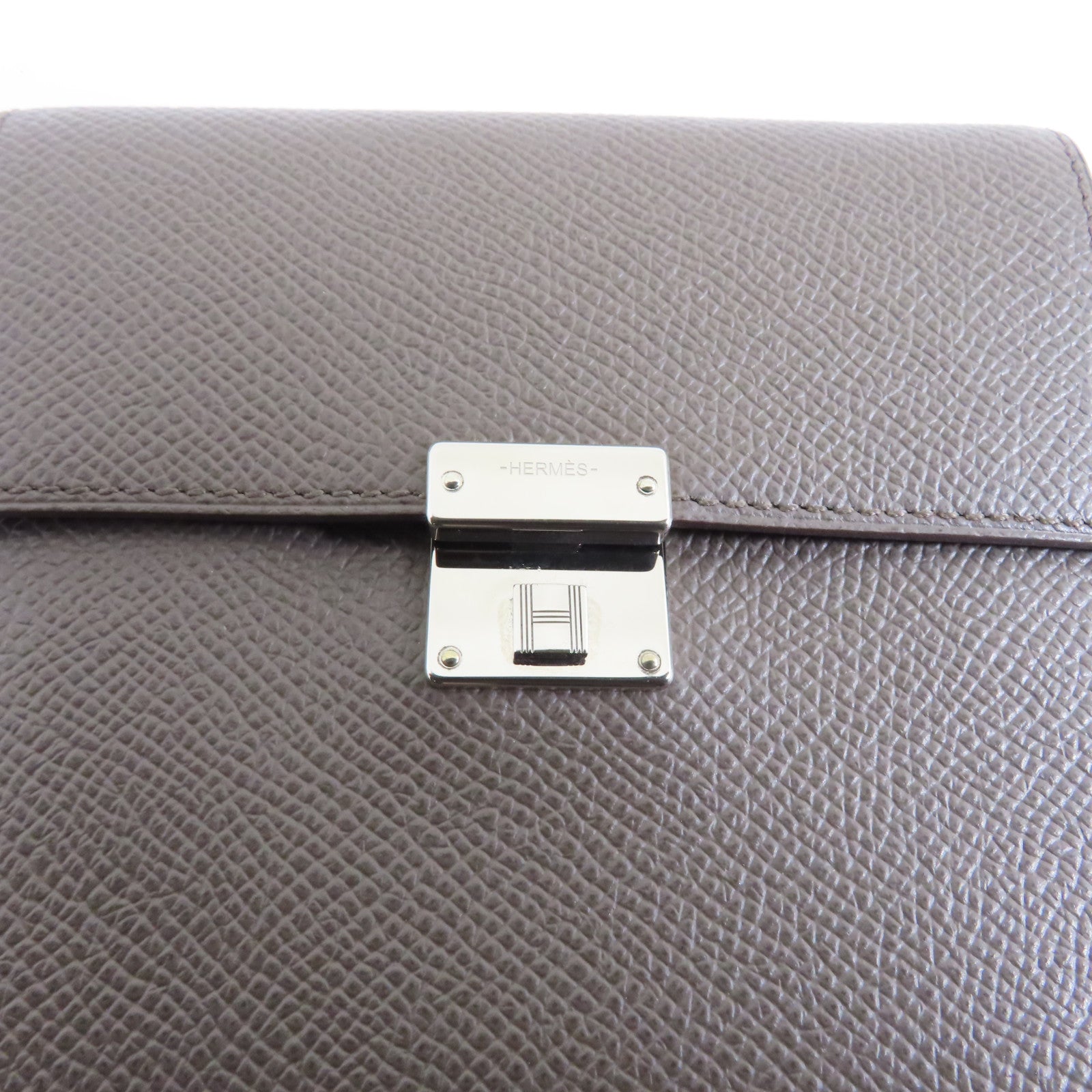 HERMES Epsom皮革Clic 12銀扣錢包Etain/灰色
