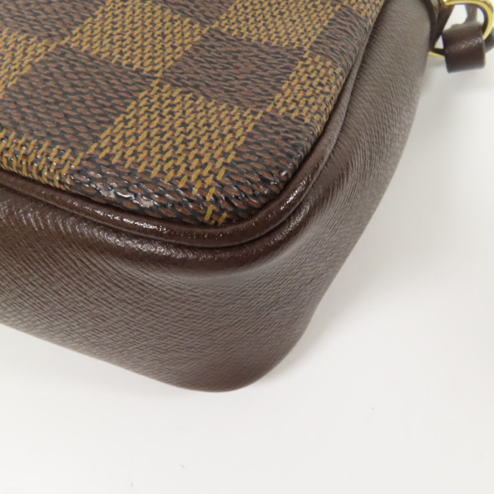 LOUIS VUITTON Damier Trousse Makeup Accessory Pouch金扣手挽袋棕色